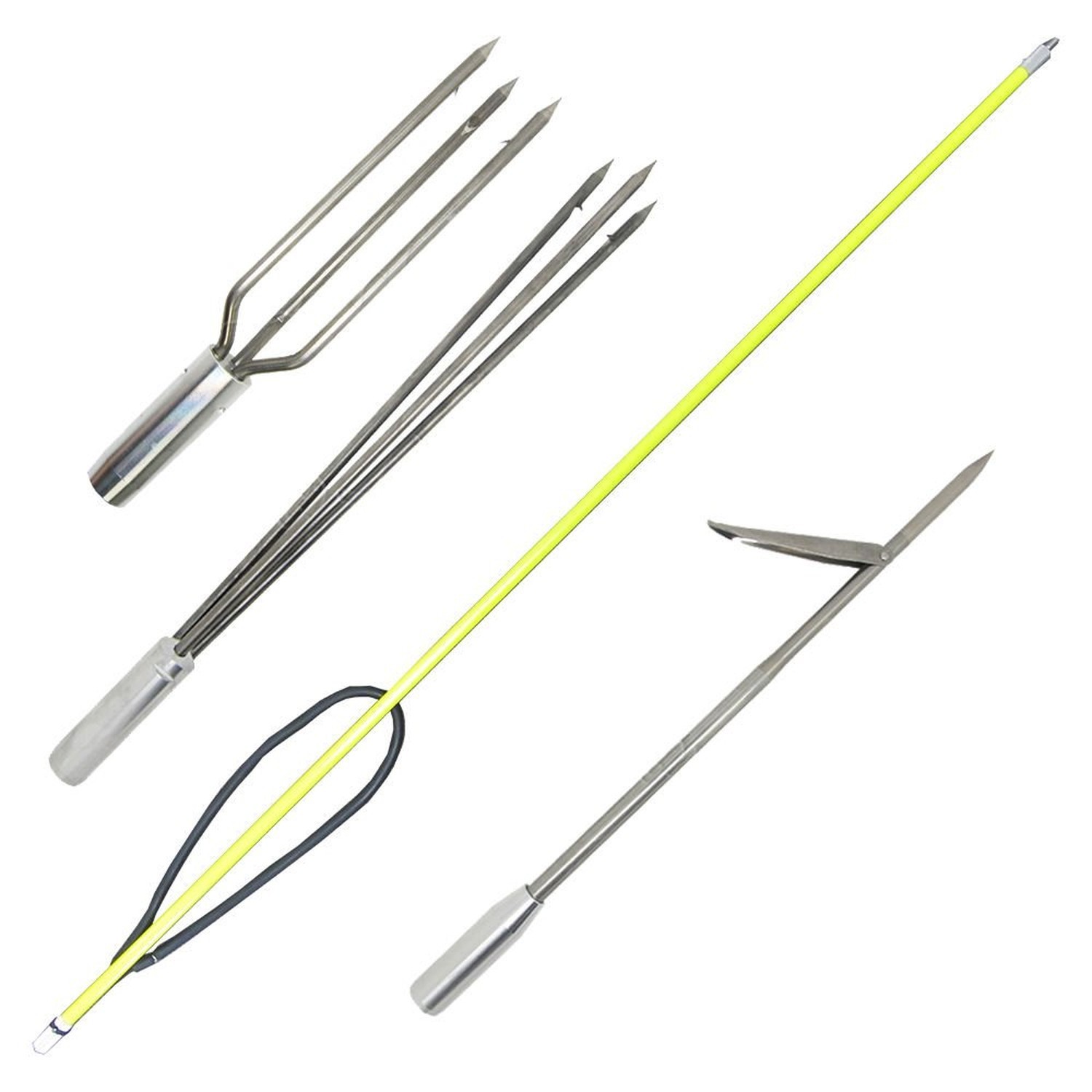 Spearfishing 5′ Fiber Glass 1 Piece Hawaiian Sling Pole Spear 3 Tips Set