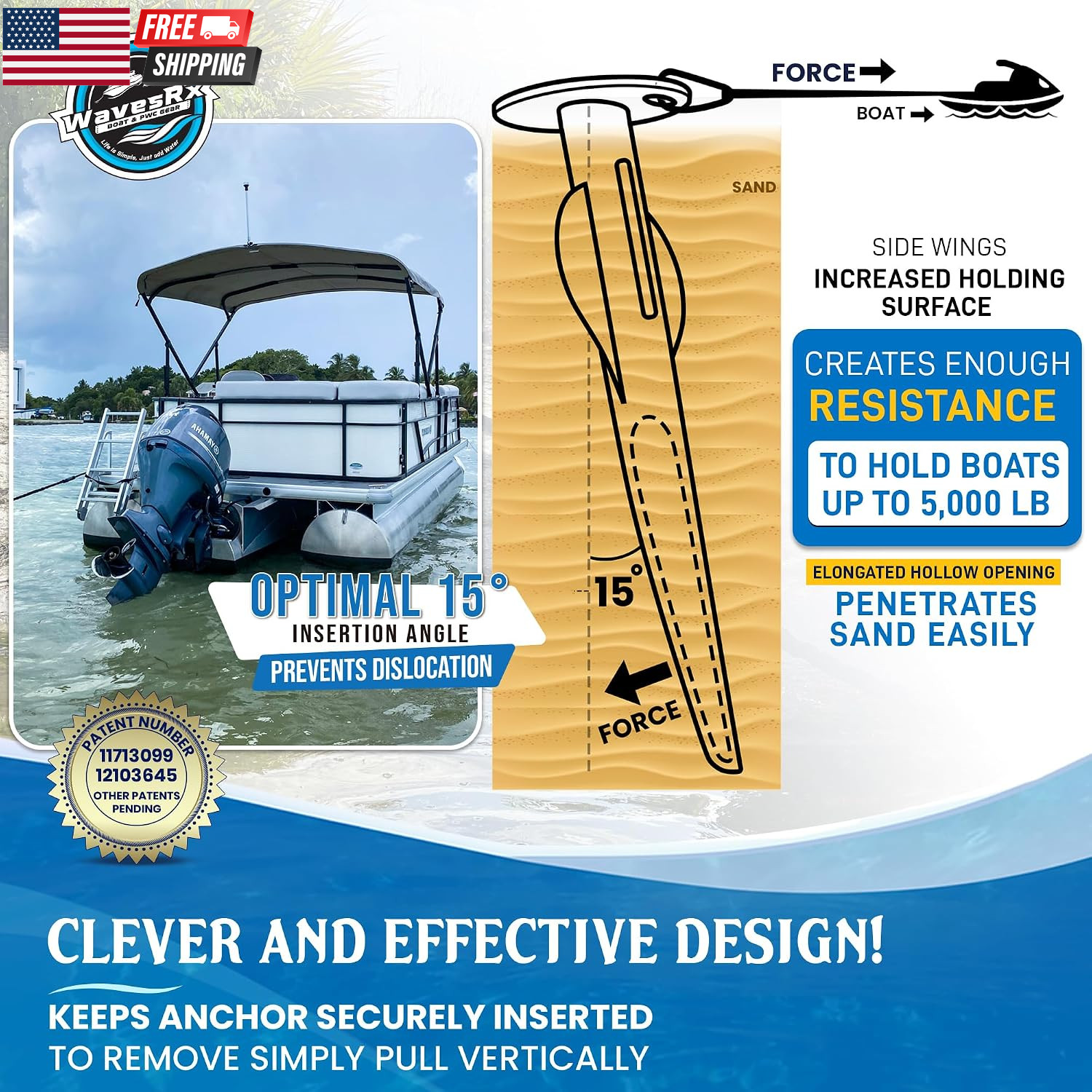 Patented Aluminum Spike Beach Anchor | Ultra-Light PWC, Jet Ski & Sand Anchor fo
