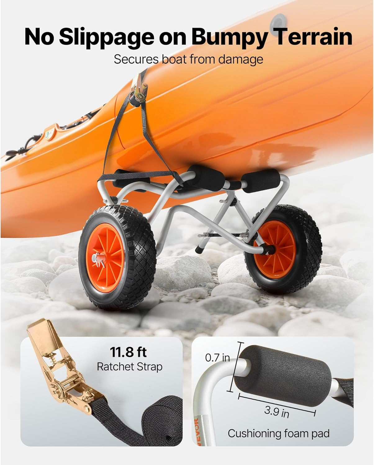 250 Lbs Kayak Cart, Foldable Kayak Trolley with 10-Inch Solid Rubber Tires & 1 R