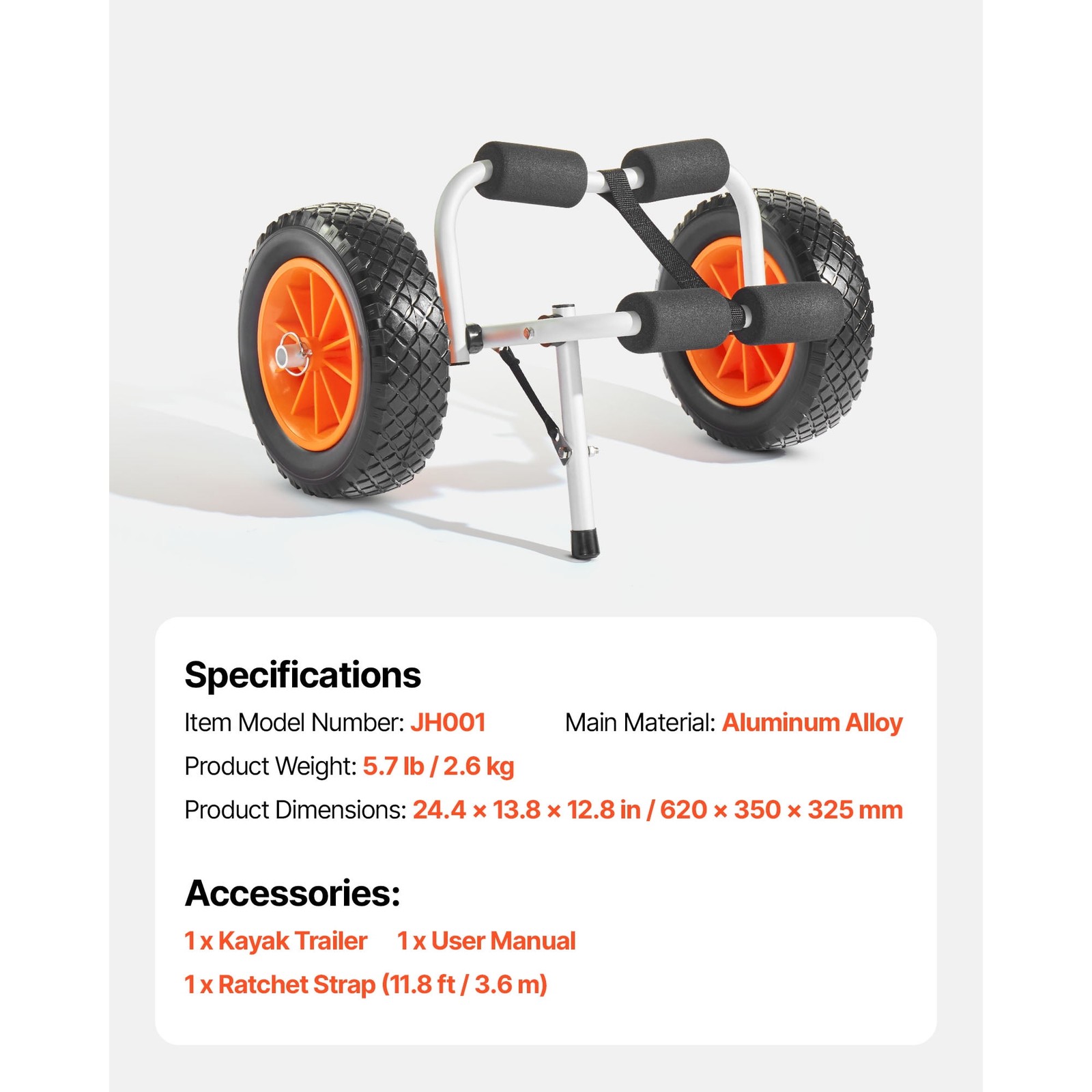KFFKFF 200 lbs Capacity Foldable Kayak Cart with 10-Inch Tires