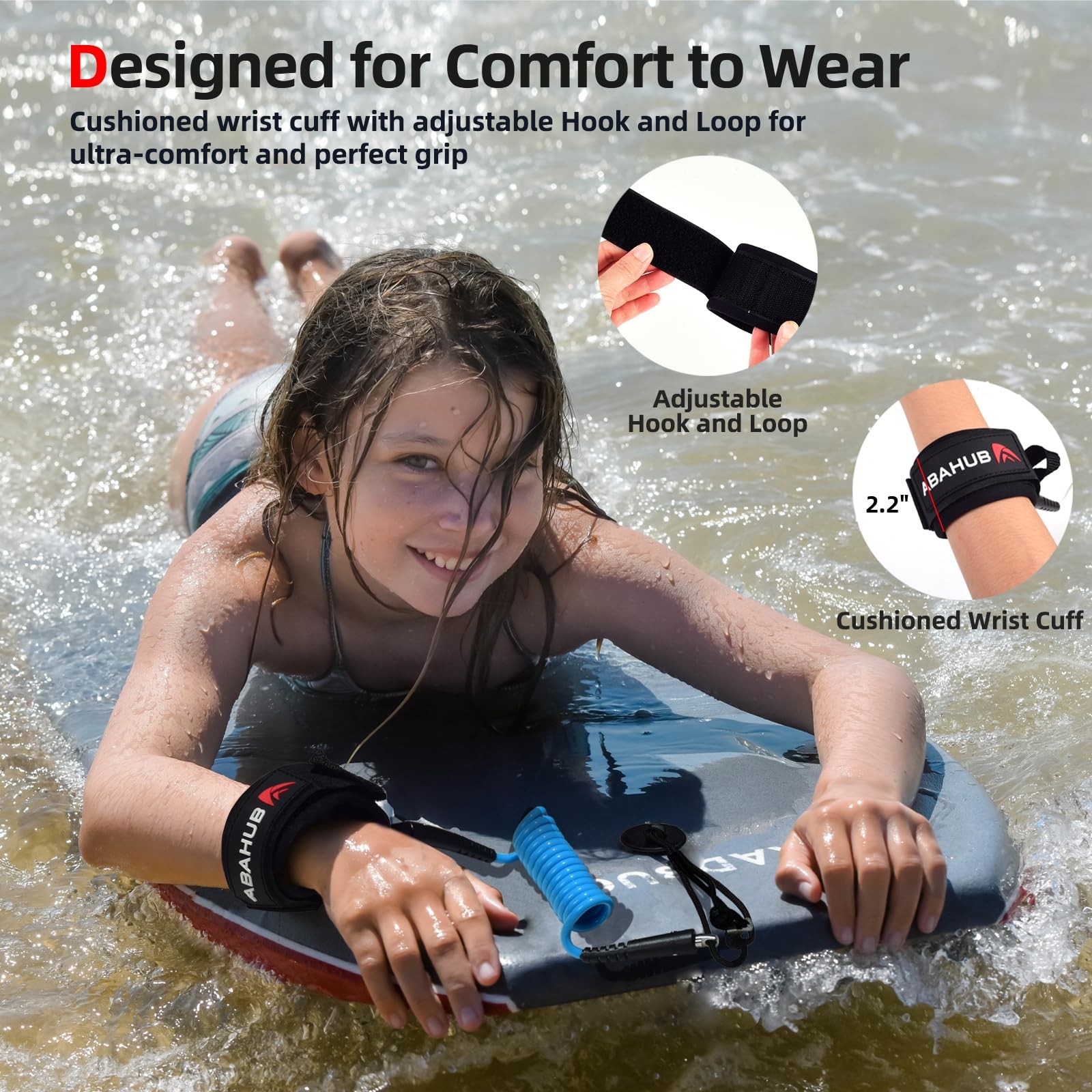 4 ft Bodyboard Leash, 5.5mm Thick Coiled Wrist Surf Leash with Plug, Blue