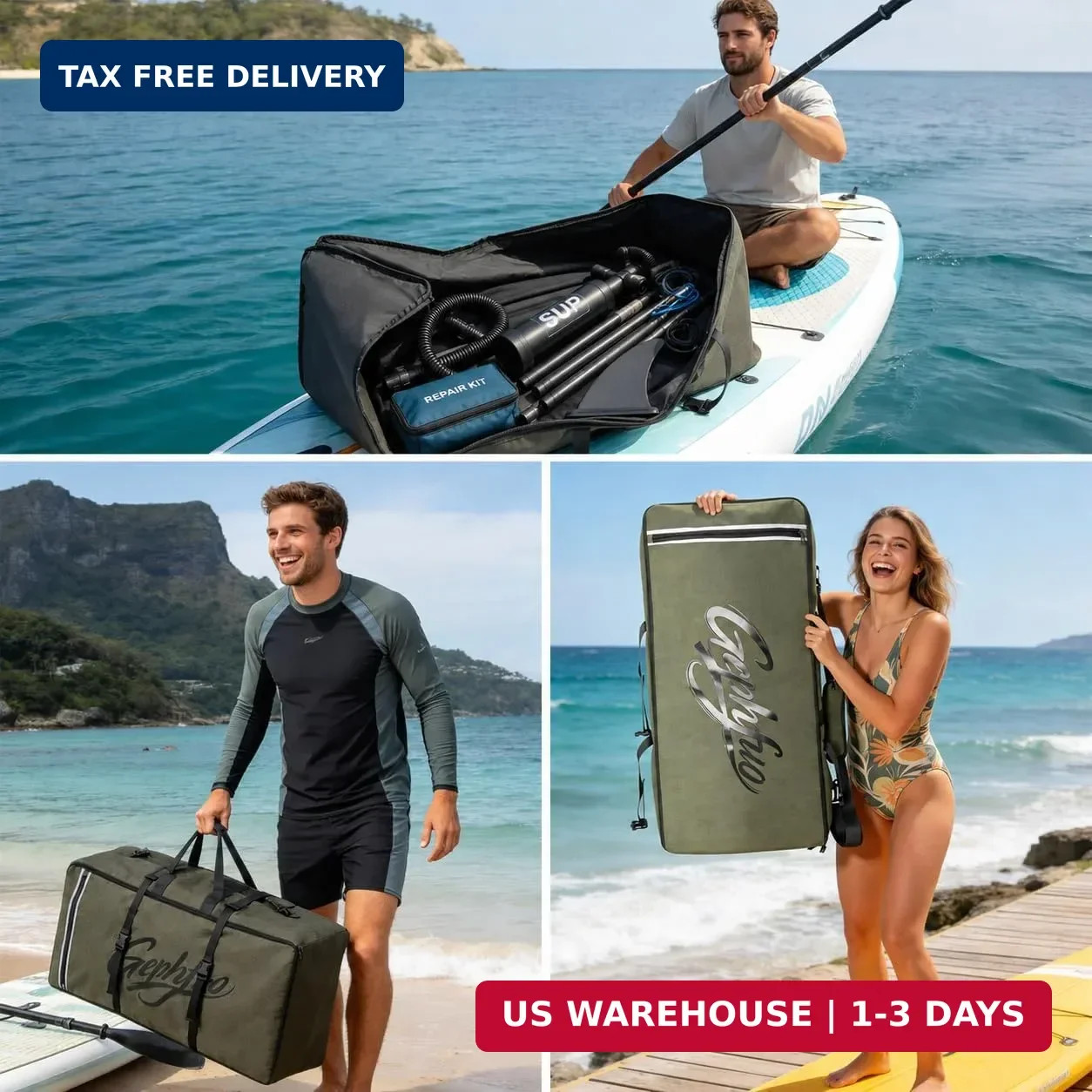 Modoker Inflatable Stand Up Paddle Board Bag, 2-in-1 110L Large Capacity Paddle