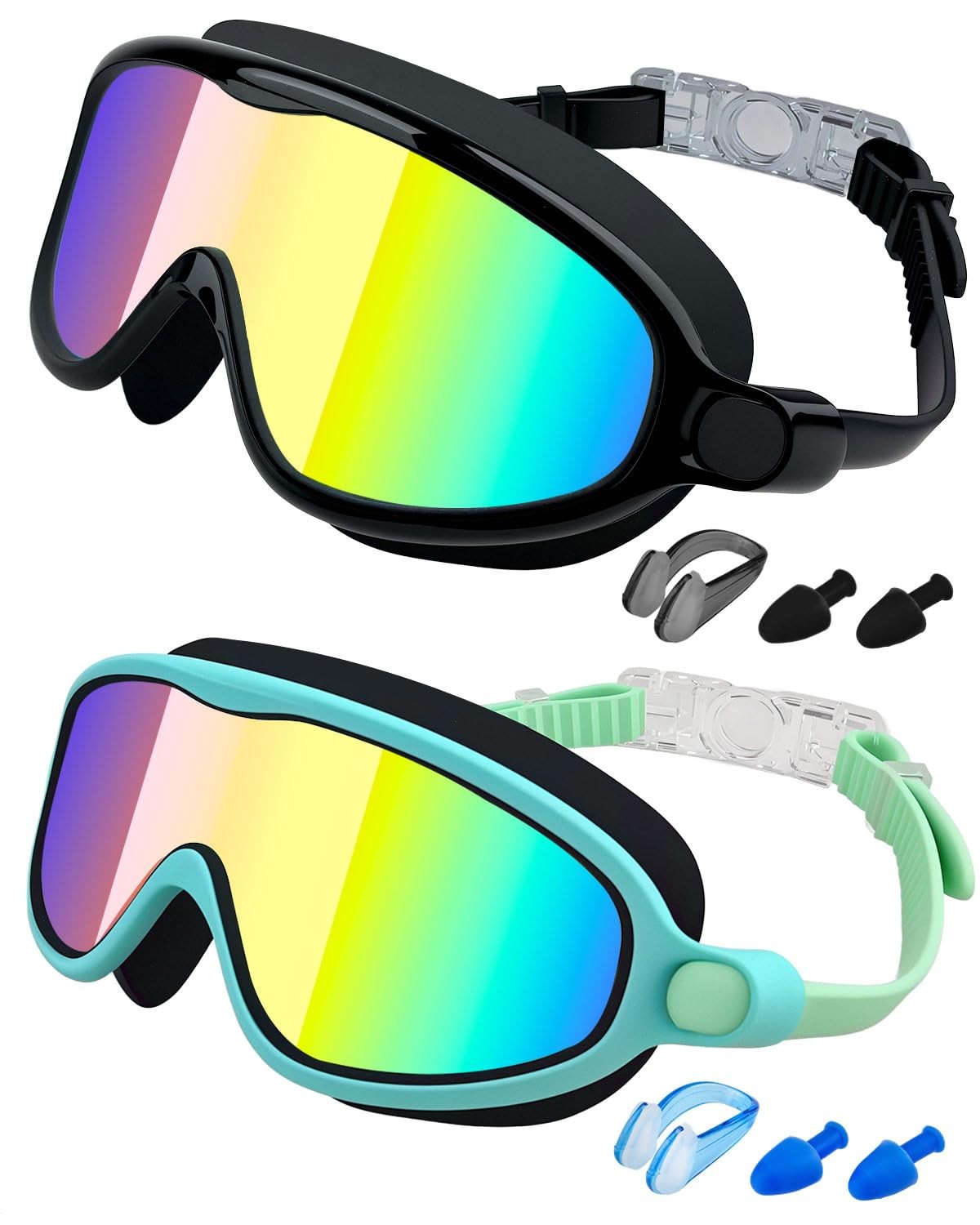 3-14 Years Kids Swimming Goggles 2 Pack Wide View Anti-Fog UV Protective