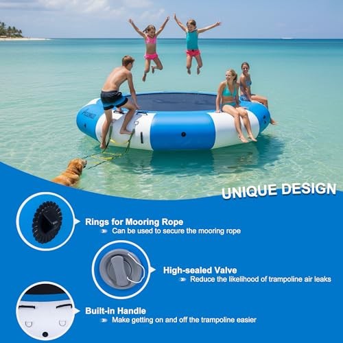 Inflatable Water Trampoline for Lake Pool Ocean, 15FT White-blue