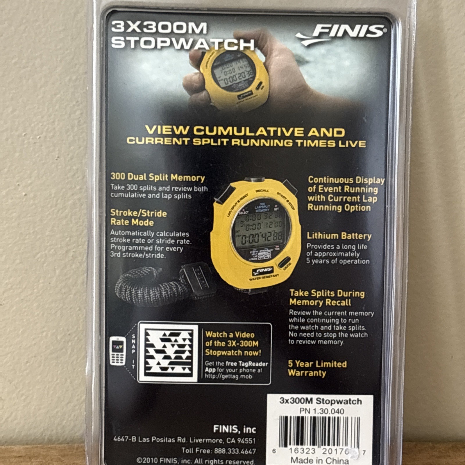 FINIS 3 x 300 Memory Stopwatch Timer Swimming Running Water Resistant NEW