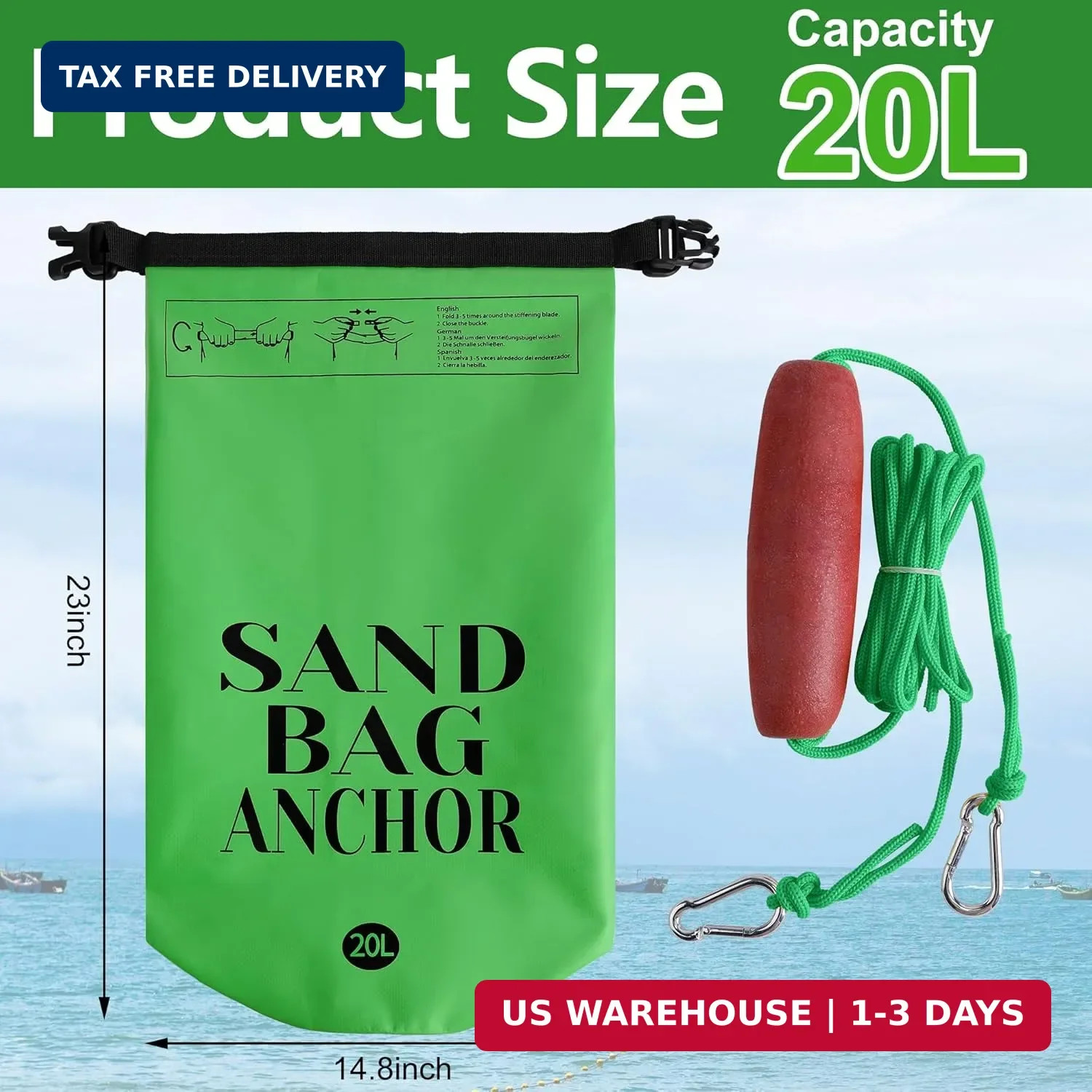 RunNico 500D Sand Anchor for Small Boats,2 in 1 PWC Jet Ski Anchor Kit with Adju