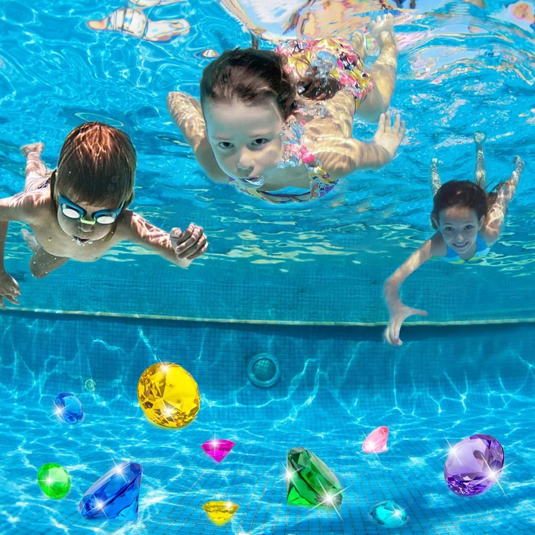 10pcs Extra Large Diving Gems for Pool for Kids,4pcs 60mm Oversized Diamonds and