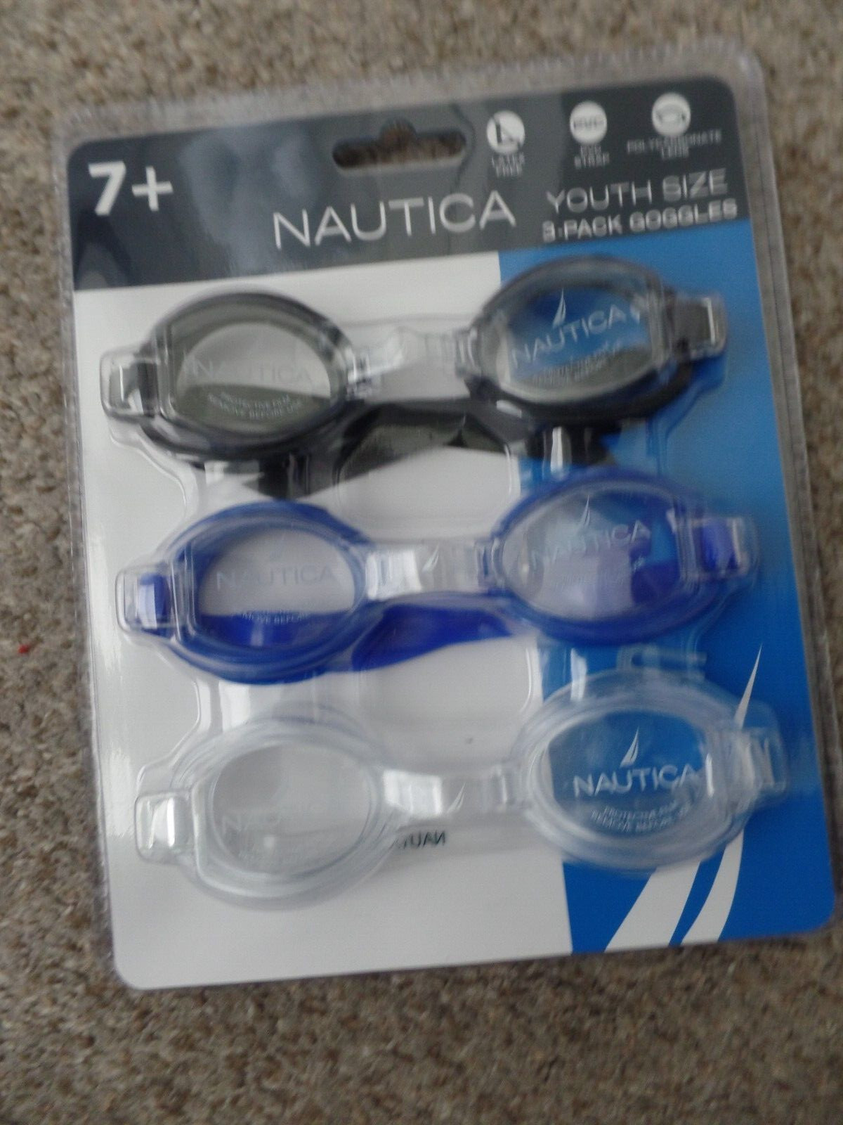 NAUTICA, SWIM GOOGLES, 3 PAIR PACK, NEW, 7+