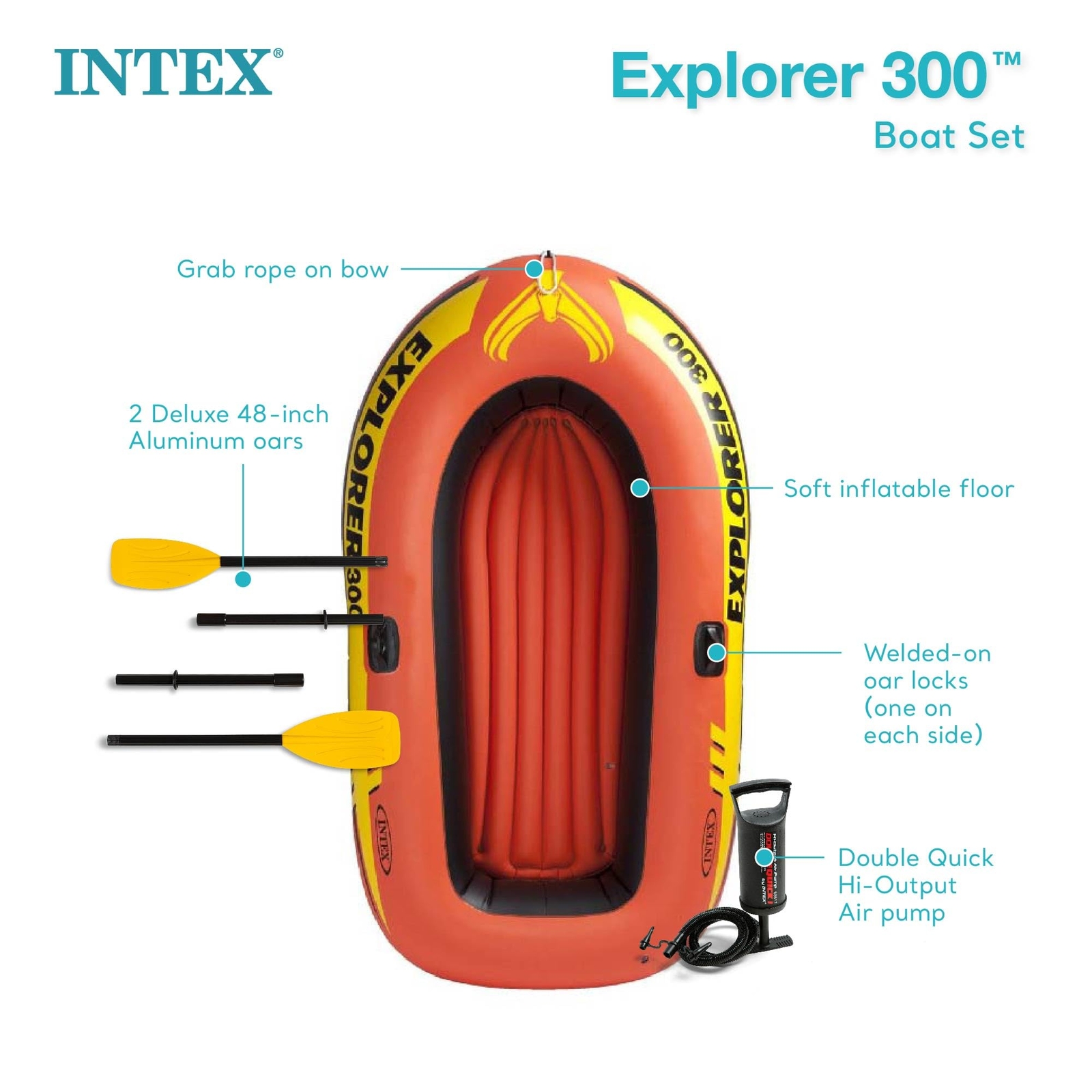 Intex Explorer 300 3 Person Yellow Inflatable Boat with Deluxe Oars and Patch