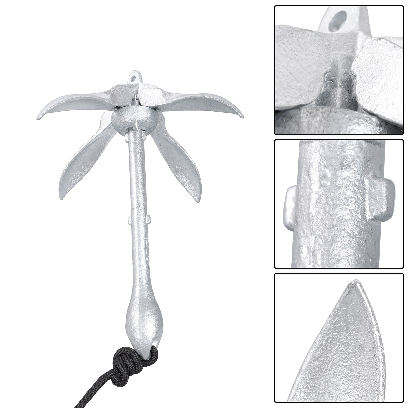 Marine Kayak Anchor Kit Silver 1.5LB/3.3LB/5.5LB/7.05LB Canoe Kayak Raft Boat