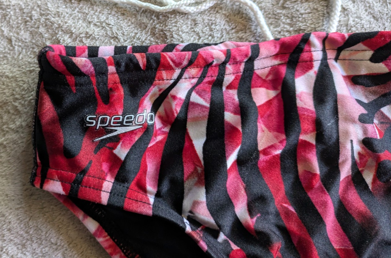 SPEEDO Swim Briefs Boys Youth 26 Red White Black Stripes Swimsuit
