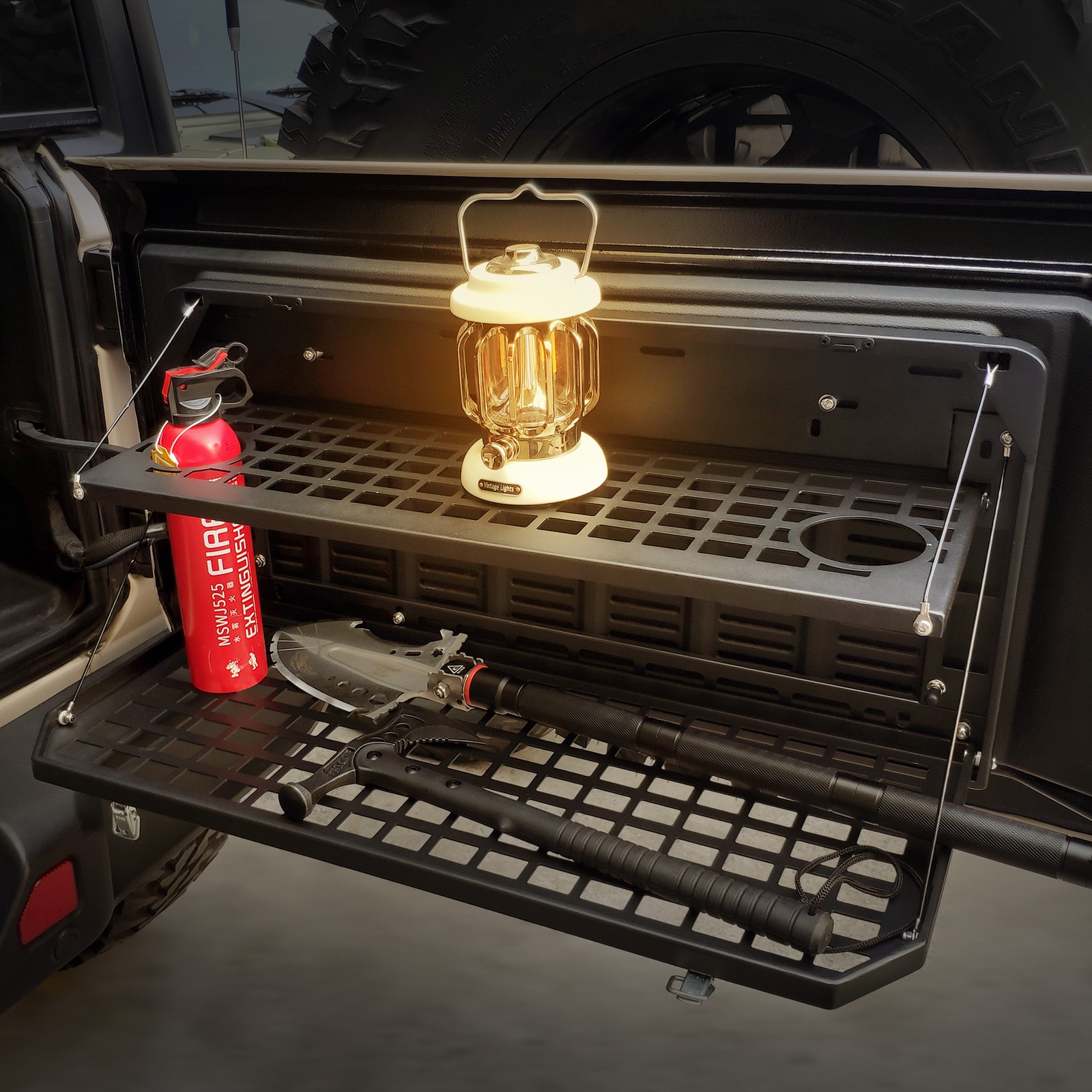 Tailgate Table for Jeep Wrangler JK JL, Folding 2-Tier Cargo Rack Molle Panel