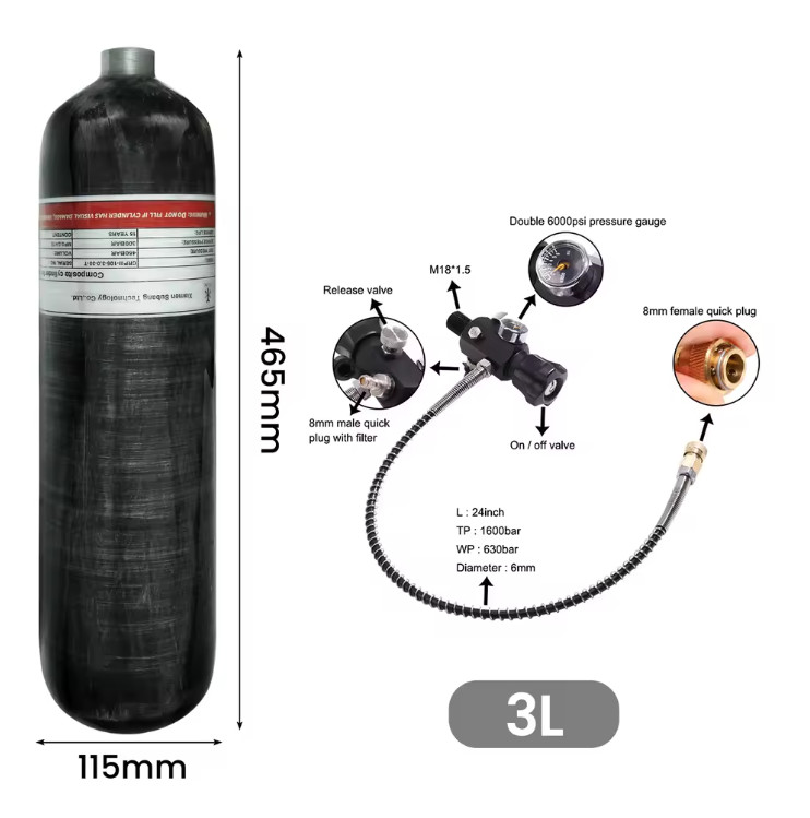 3L / 6.8L Carbon Fiber Cylinder High Pressure Air Tank Fill Station Scuba Diving
