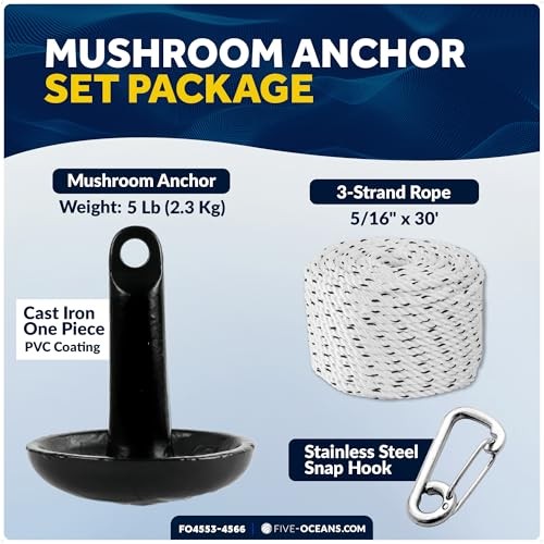 Mushroom Boat Anchor & Boat Anchor Kit, Black PVC Vinyl 5 Lb Anchor Kit