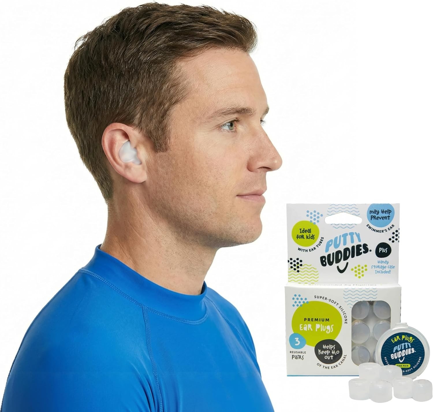Earvolution Moldable Silicone Ear Plugs for Swimming – 3 Pair Pack – Waterproof