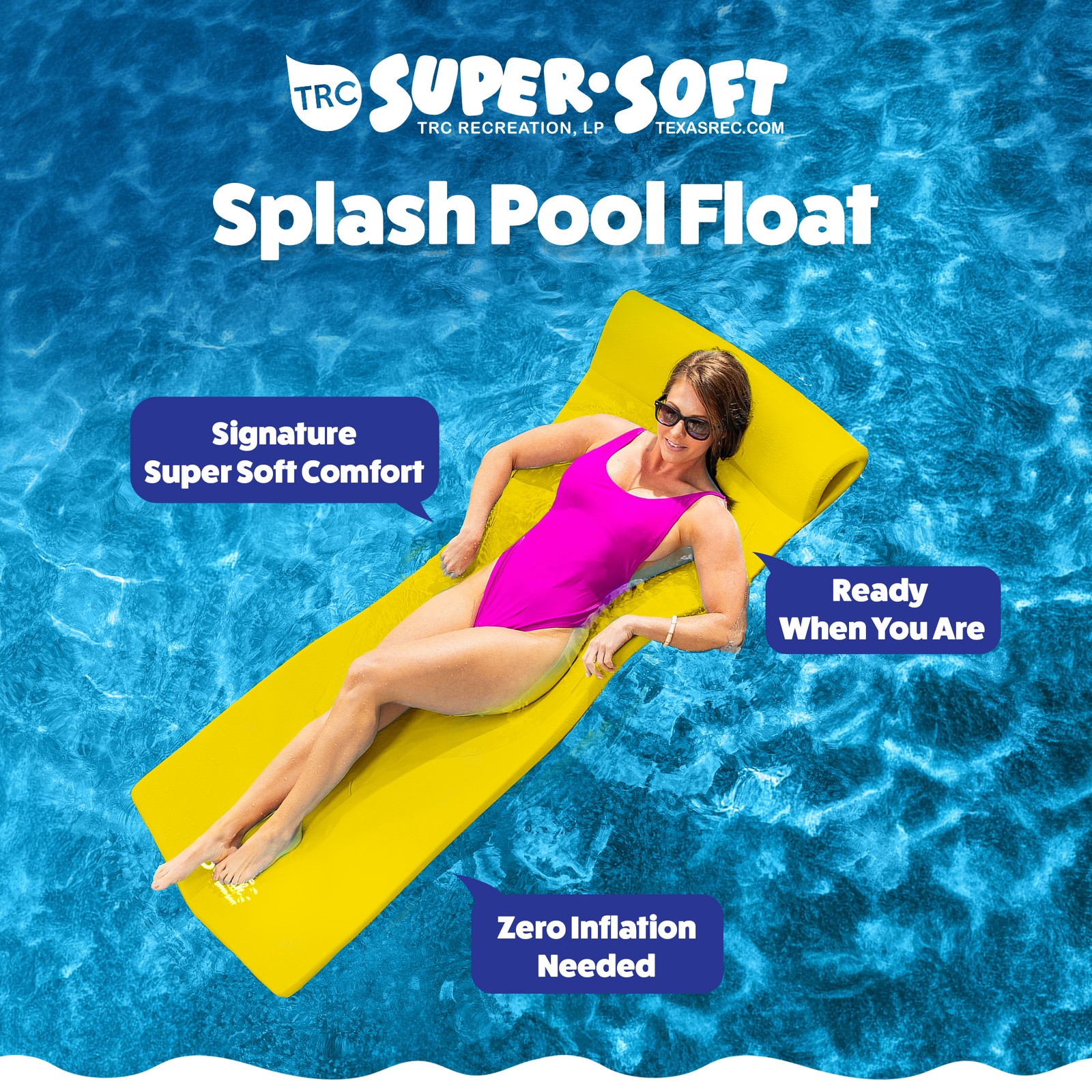 TRC Recreation Splash 70 Inch Foam Raft Lounger Pool Float Mat, Yellow (Used)
