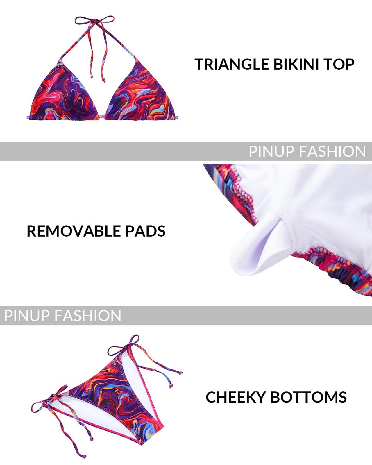 3 Piece Swimsuits Women Bikini Sets Triangle Halter Bathing Suit with Sexy Me…