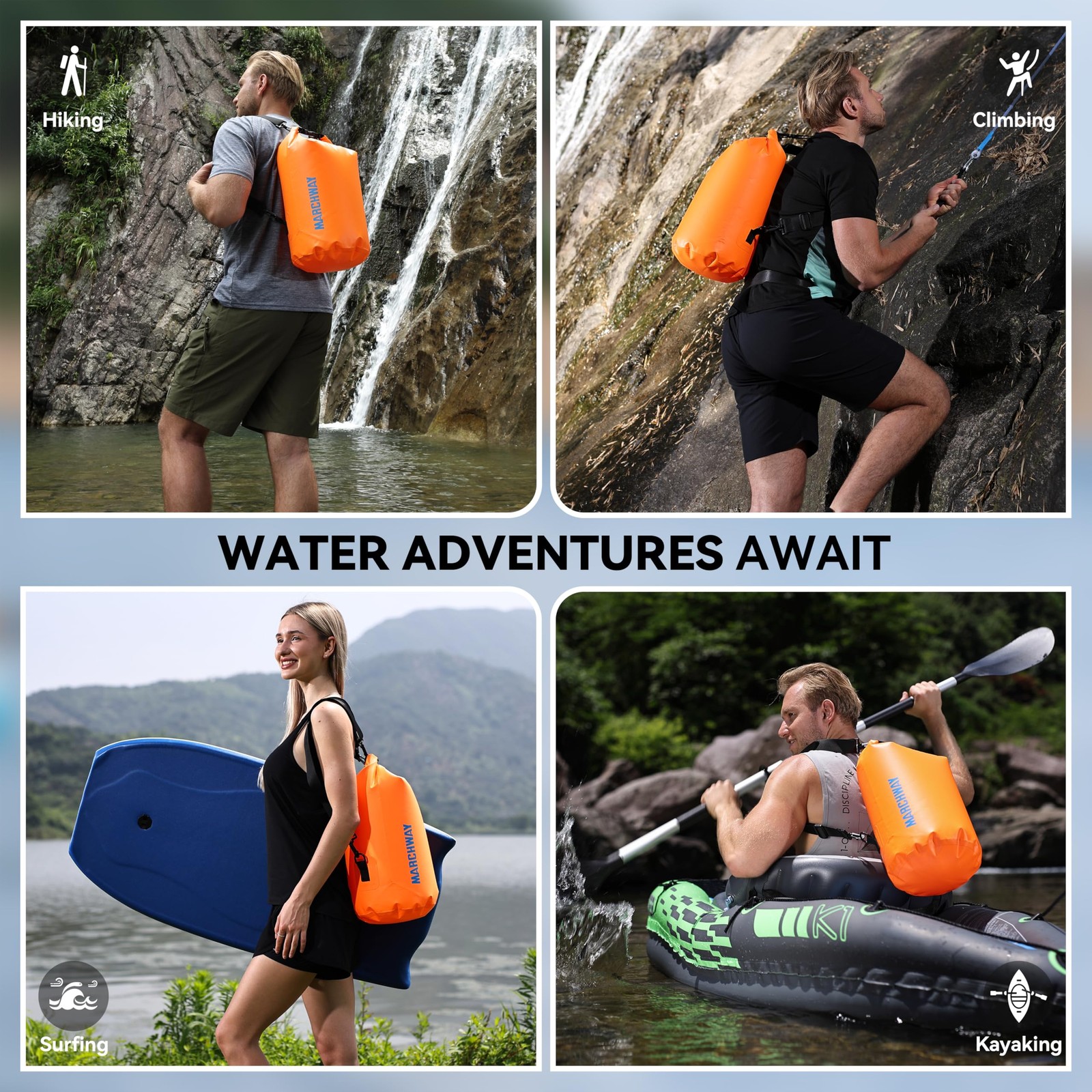 Marchway Floating Waterproof Dry Bag Backpack 5L/10L/20L/30L/40L Roll Top Sack