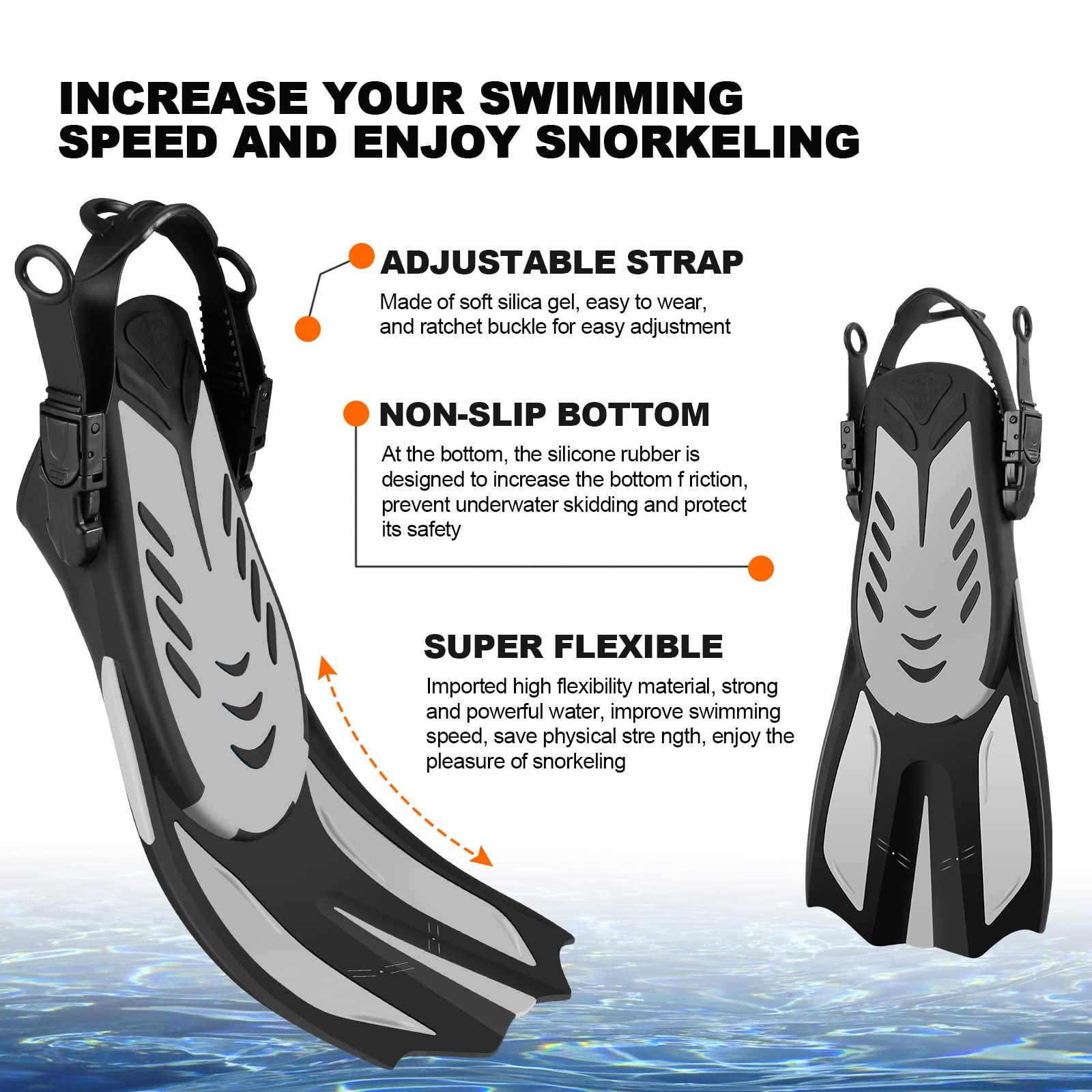 Odoland Snorkel Set, Snorkeling S/M (US Men 4.5-8.5/ Women 5.5-9.5), Black
