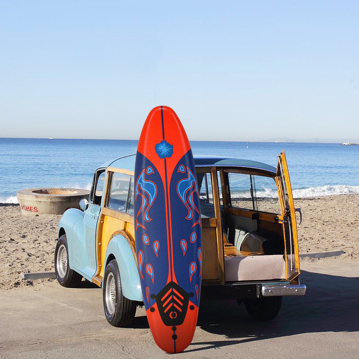 6′ Surfboard Foamie Body Surfing Board W/3 Fins Leash for Kids Adults Red