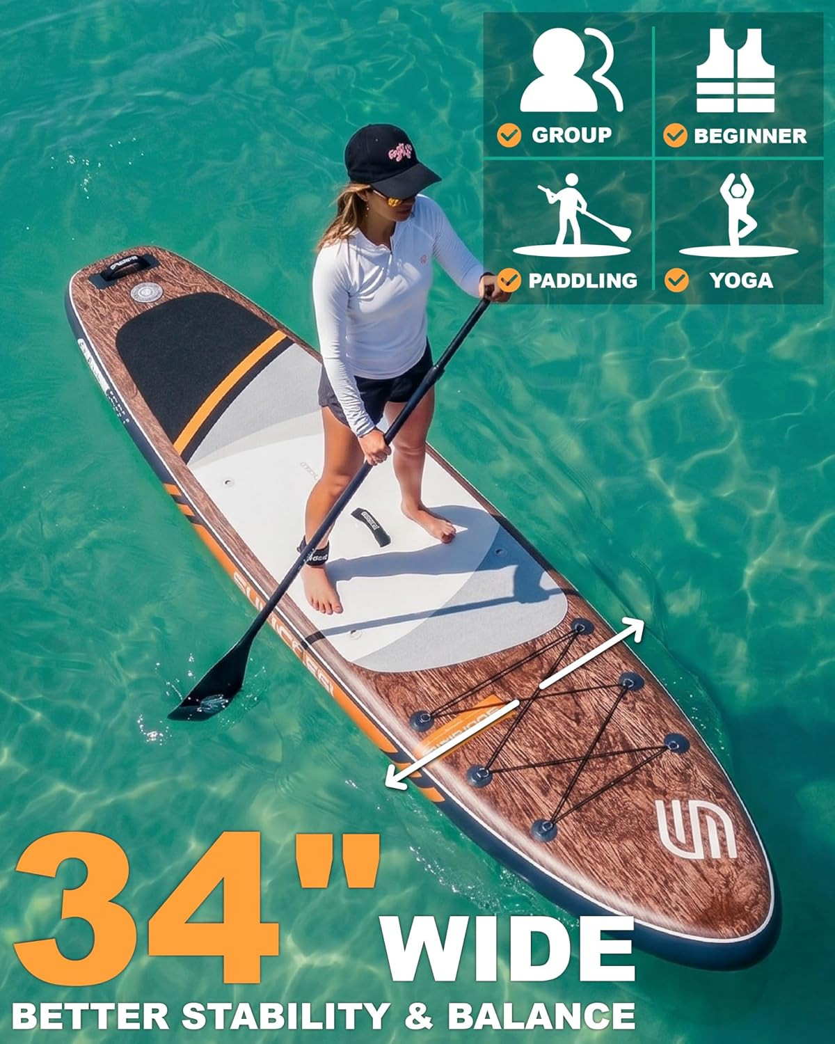 11’X34” Inflatable Paddle Board, Extra Wide Standup Paddleboard, Green, 420Lbs