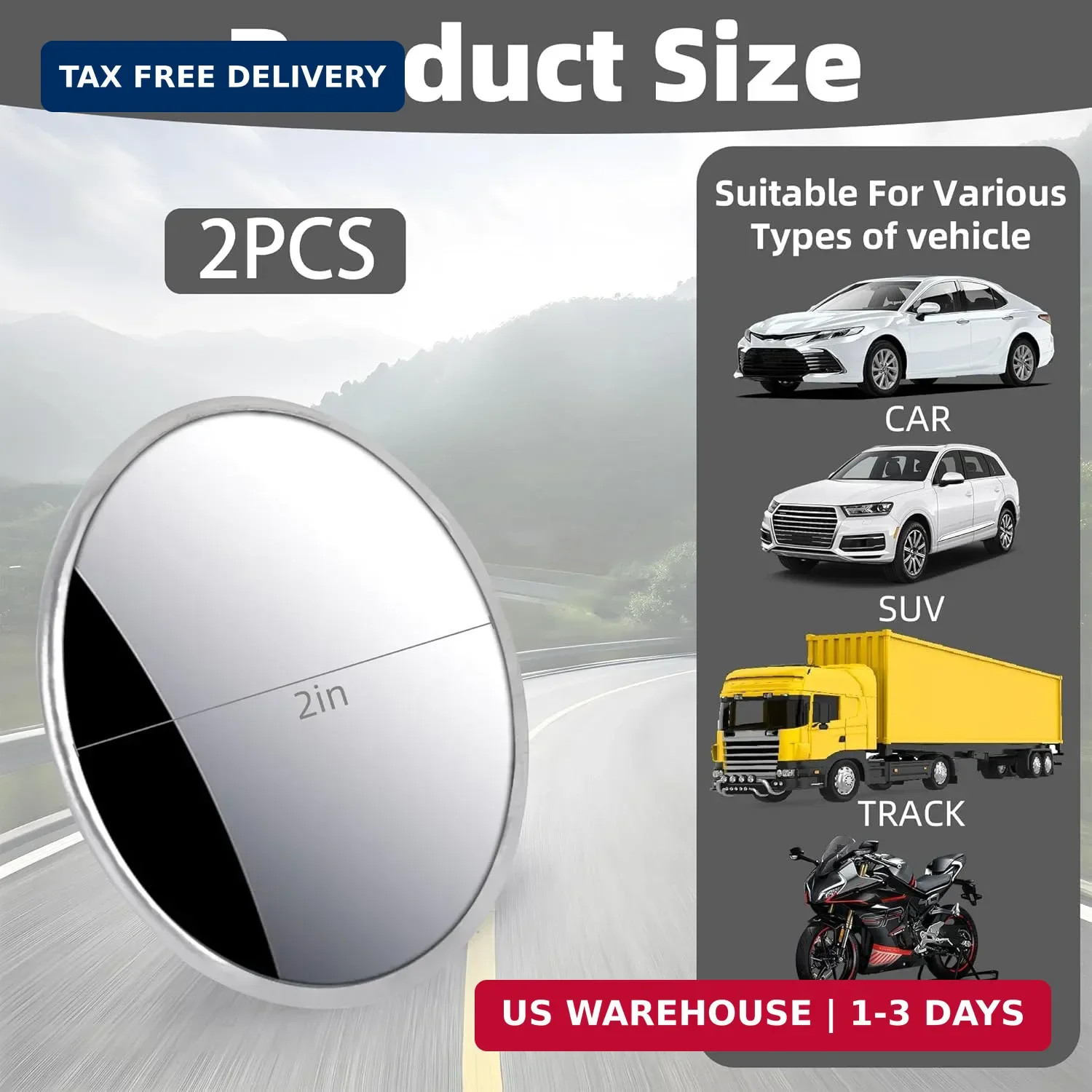 Blind Spot Car Mirror 2 Pack-2 Inch Round Rear View Convex Mirrors for Cars/SUVs