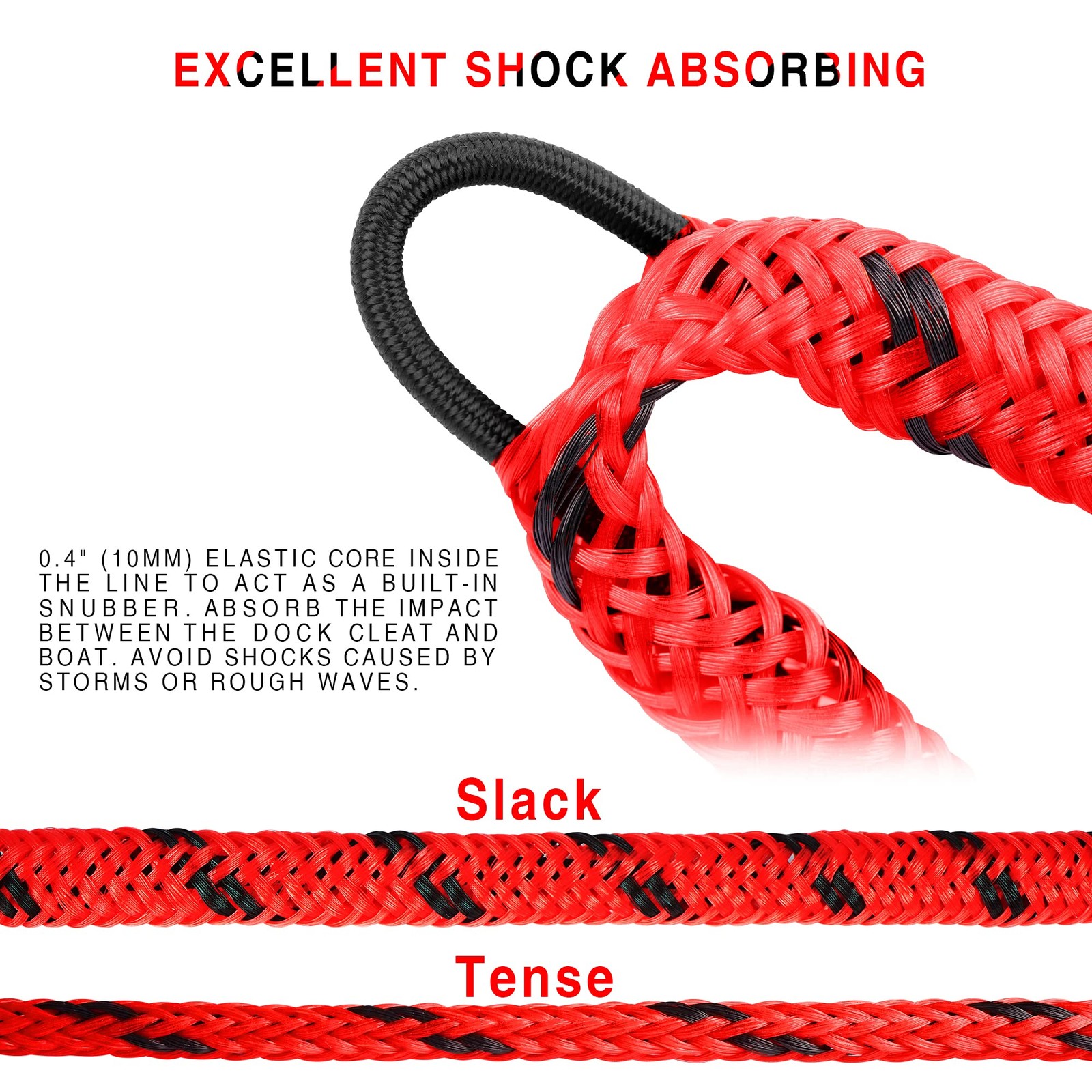 Bungee Dock Line Boat Accessories – Pontoon, Jet Ski, Kayak 4ft & 6ft, Red
