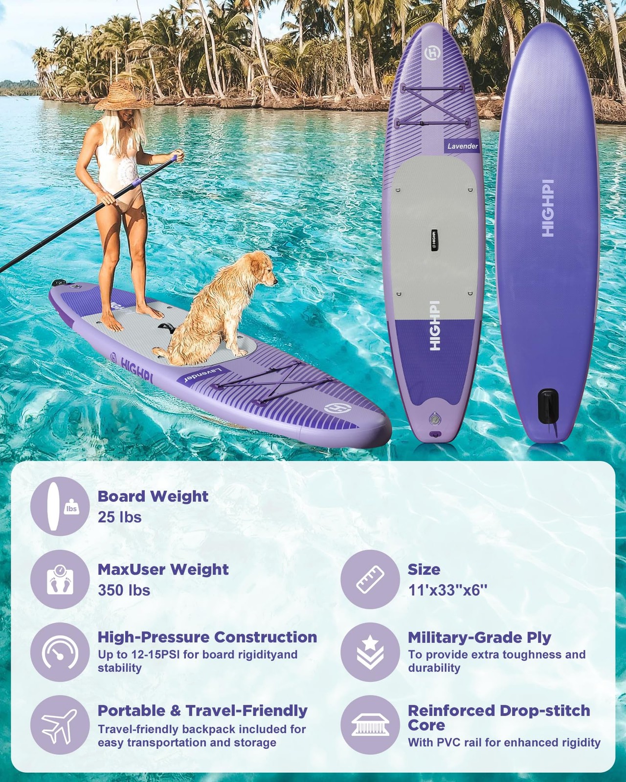 11ft Inflatable Stand Up Paddle Board for Youth and Adults – Wide Sup with Pr…