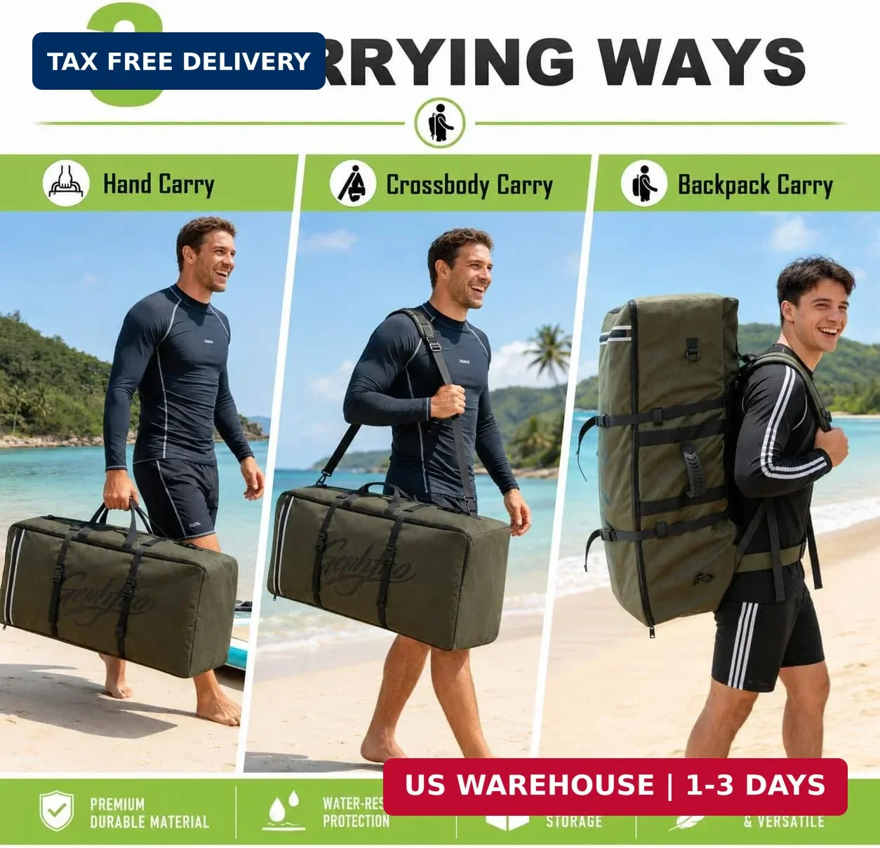 Modoker Inflatable Stand Up Paddle Board Bag, 2-in-1 110L Large Capacity Paddle