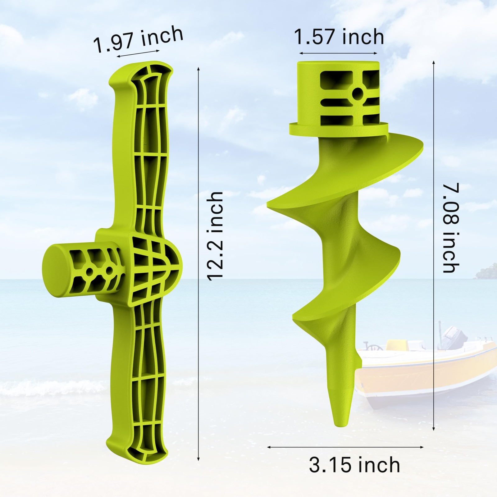 sailpref Dock Auger Kit, PA66+30% GF Handle and for PVC 1pack, Green