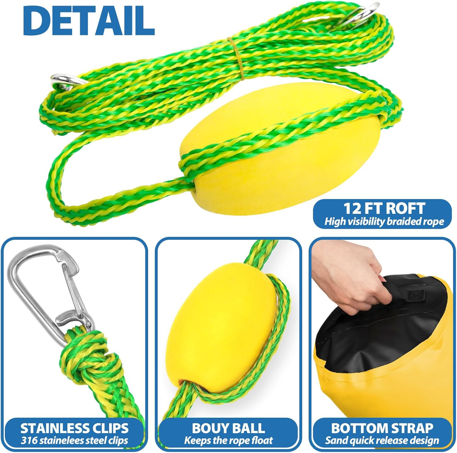Obcursco 20L Jet Ski Anchor Kit PWC Anchor 2 in 1 Sand Bag Anchor for Float with