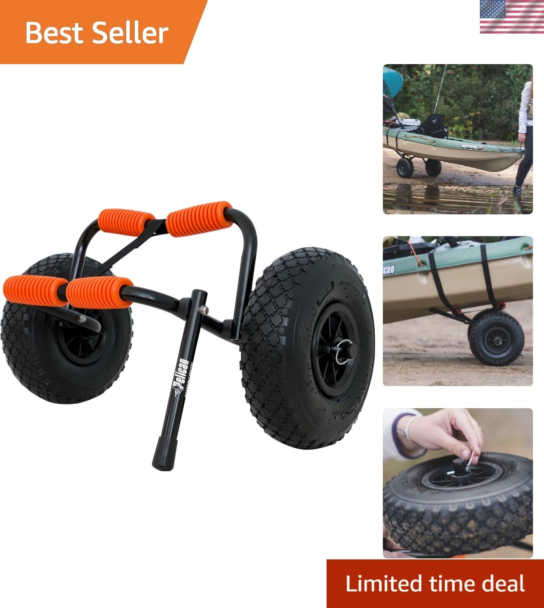 Foldable Kayak & SUP Transport Cart with Black Aluminum Frame and Large Tires