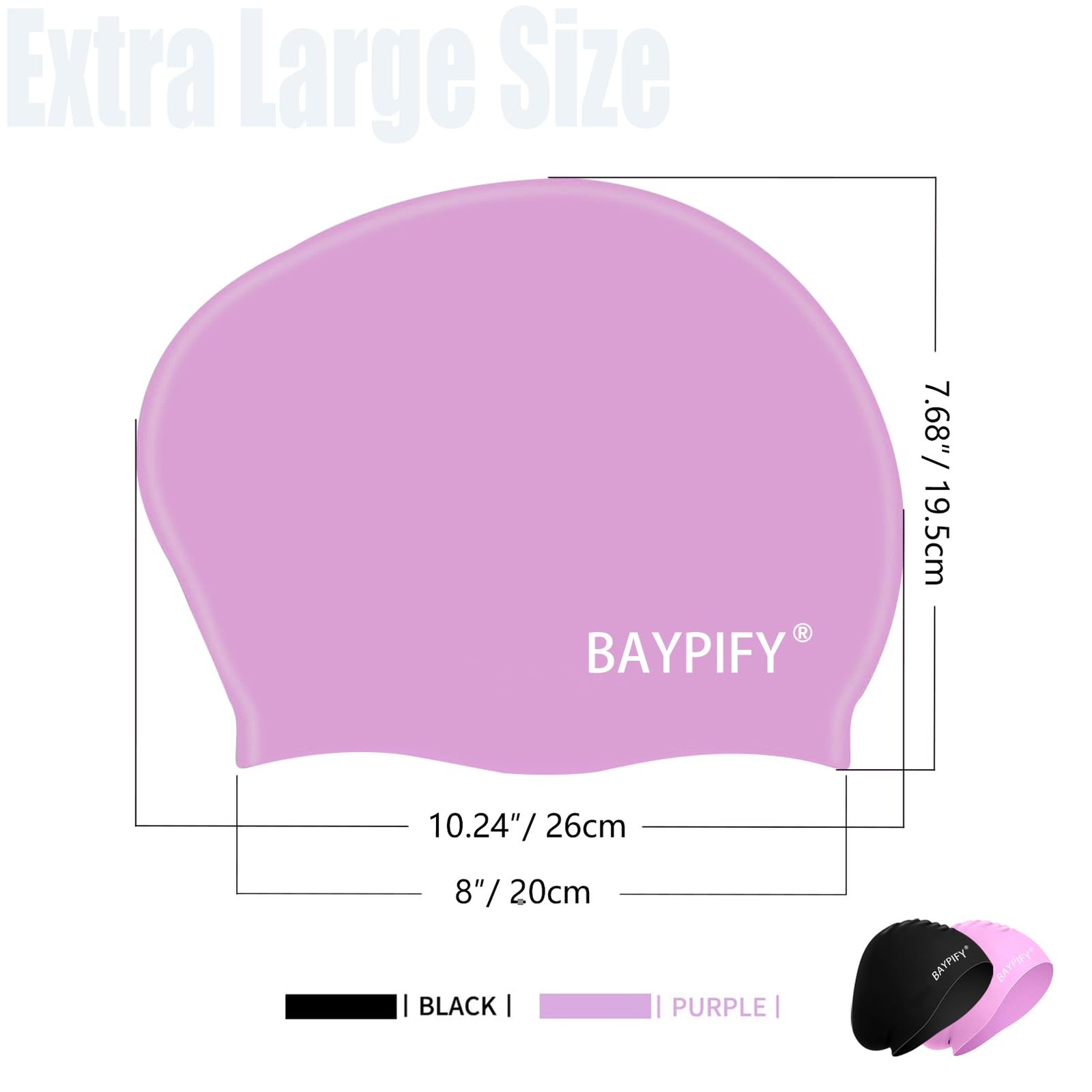 Baypify 2 Pack Swim Cap for Long Hair, Silicone Swimming Large, Purple black