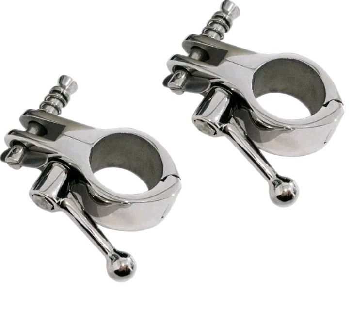 Pair of Bimini Top Hinge Rail Mount W/Boat Pin & Cam Clamp Quick Release 7/8in
