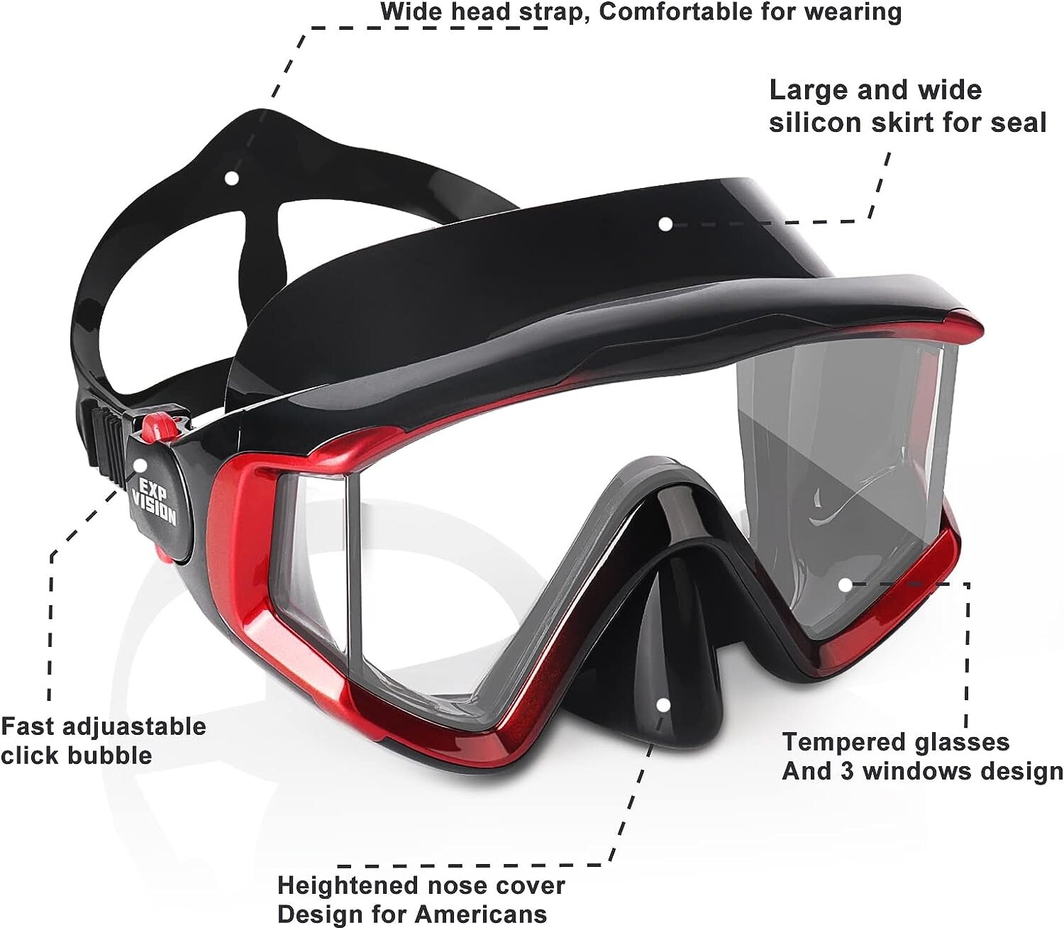 Scuba Diving Mask Tempered Glass Lens Swim Goggles Snorkeling Panoramic Orange