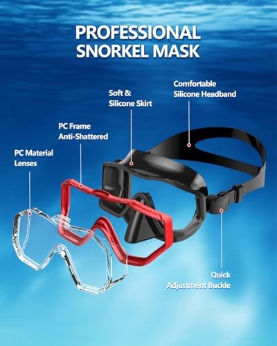 Swim Goggles with Nose Cover,Latest HD 3-Window Wide Adults 1 Pack Black Red