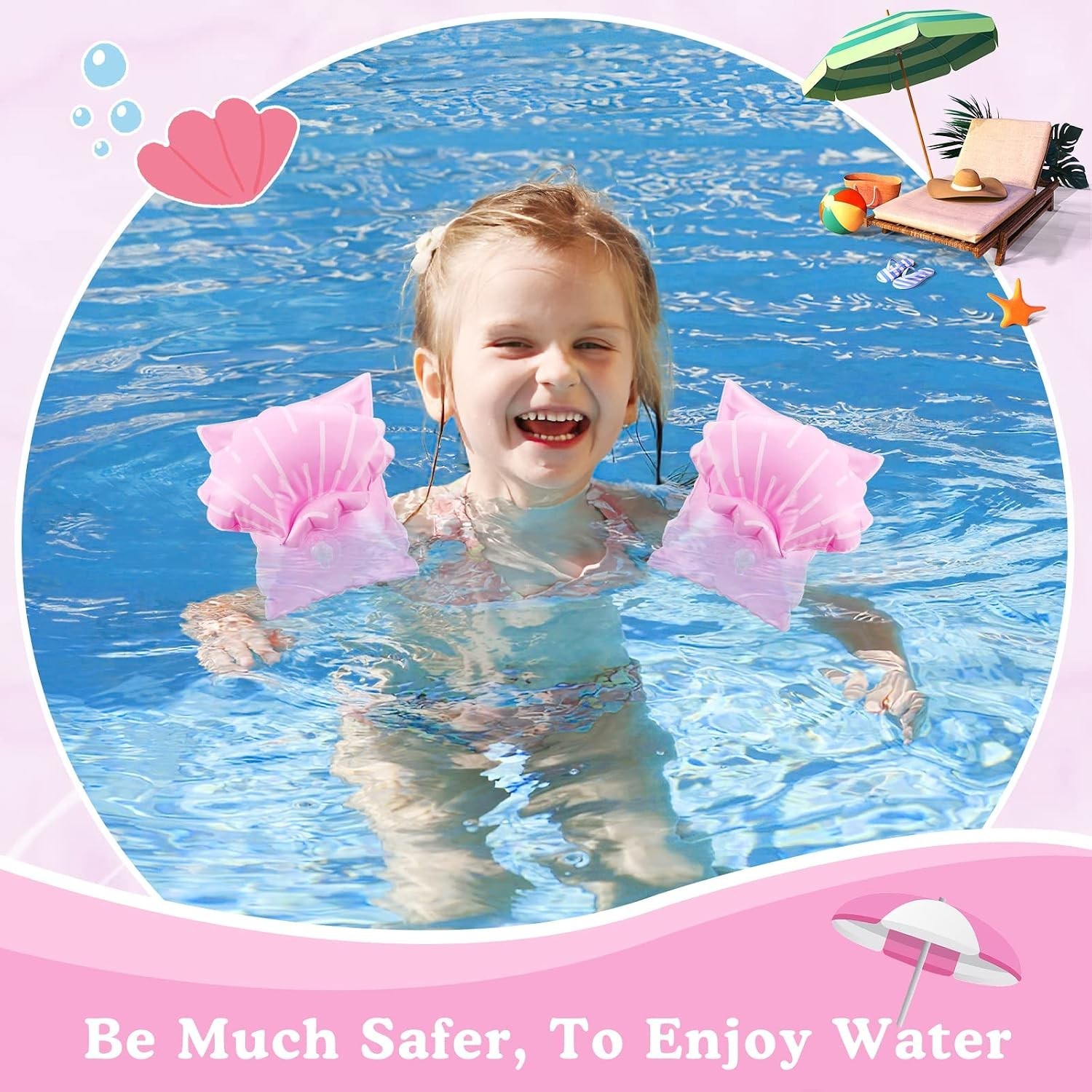 Cute Scallop Inflatable Arm Bands for 3-6 Olds – Enhance Swimming Skills