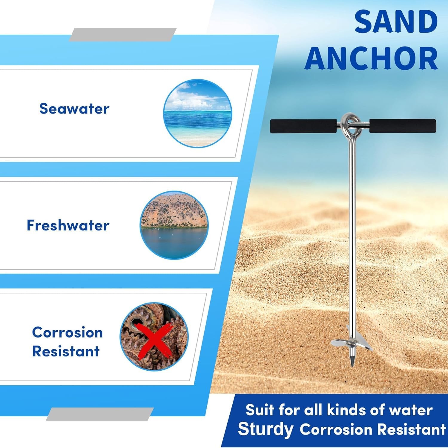 Sand Anchor for Boat 18 inch,2 Pack Chromium-Plated Steel Beach Anchor with R…
