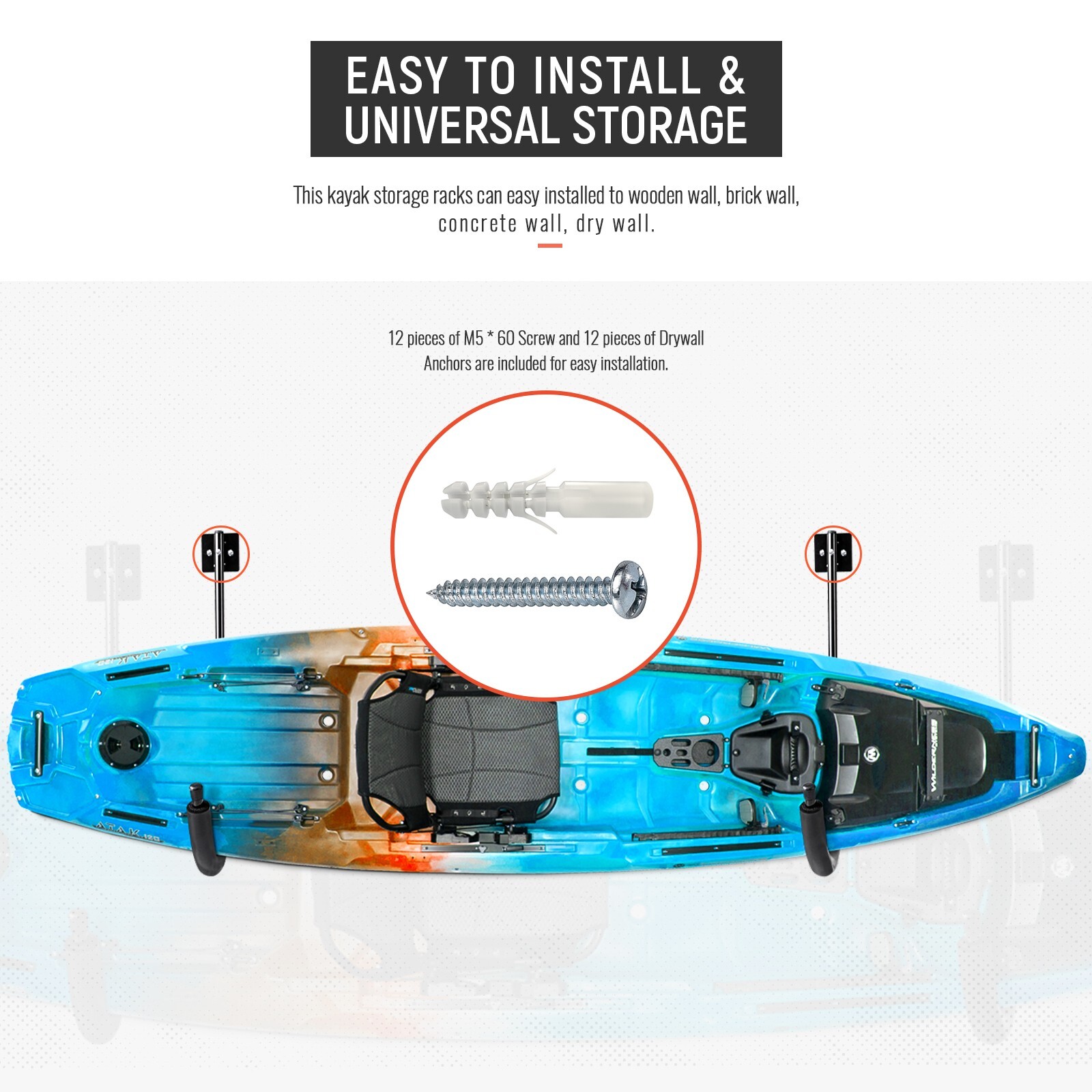 Kayak Storage Wall Mount Hanger Rack for Canoe Paddle Kayak Hanging Hooks 2 psc