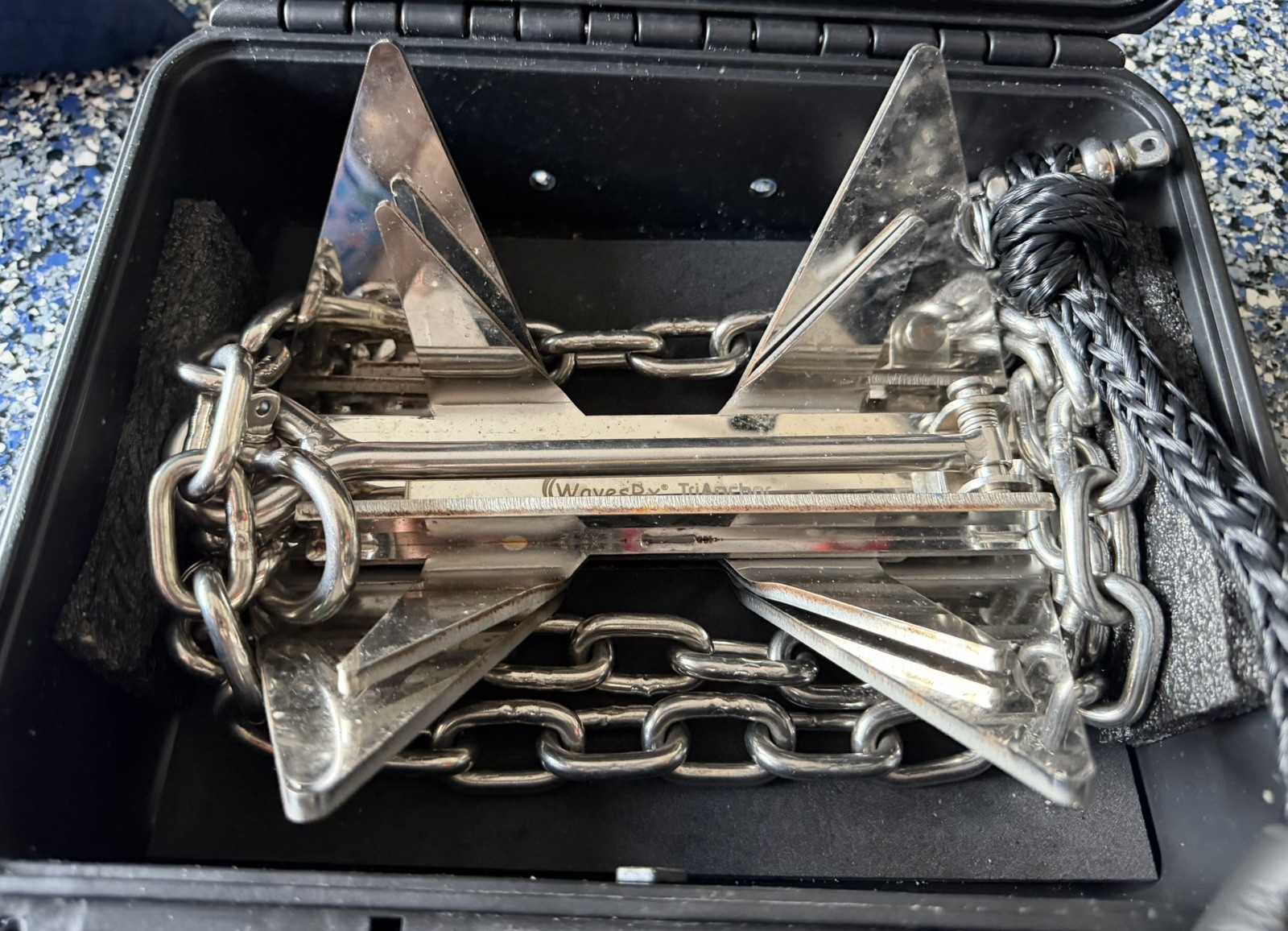 WAVESRX Stainless Folding TriAnchor (5lb) PWC, Jet Ski & Skiff, Chain & Line