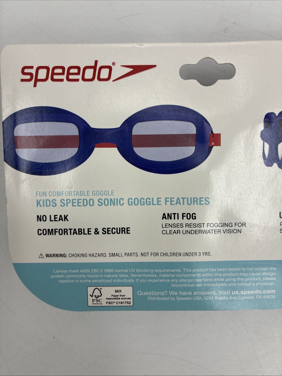 Speedo Kids Swim Goggles White Sonic Anti Fog No Leak Ages 3-6 New Sealed