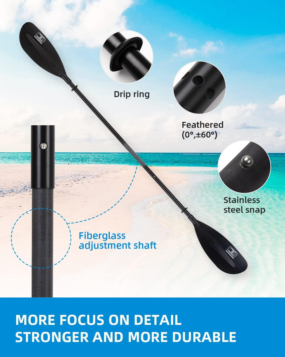 Adjustable Kayak Paddle 86In/220Cm to 94In/240Cm Kayaking Boating Canoeing Oar w