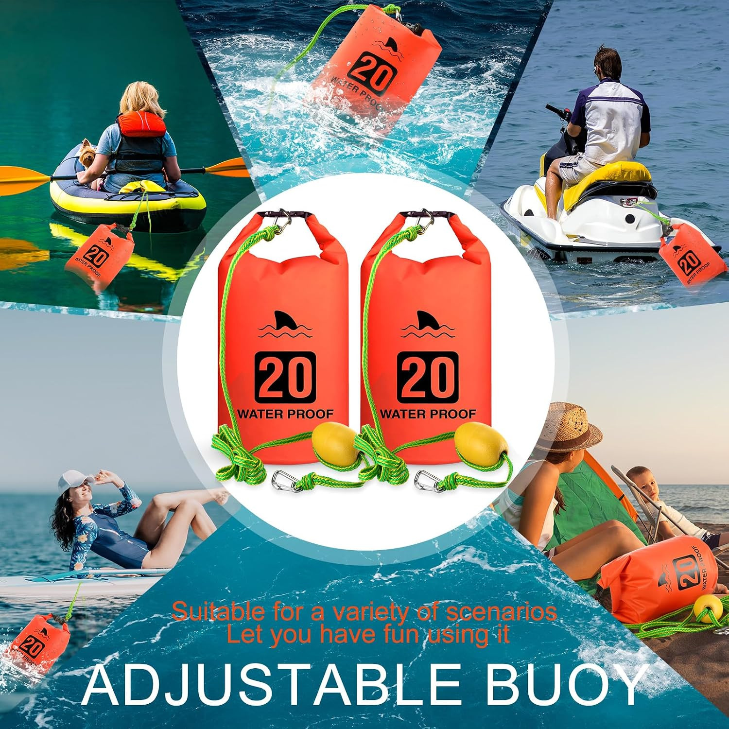 2 Set 20L Sand Anchor Heavy Duty Buoy Kit 2 in 1 Kayak Anchor Floating Waterproo