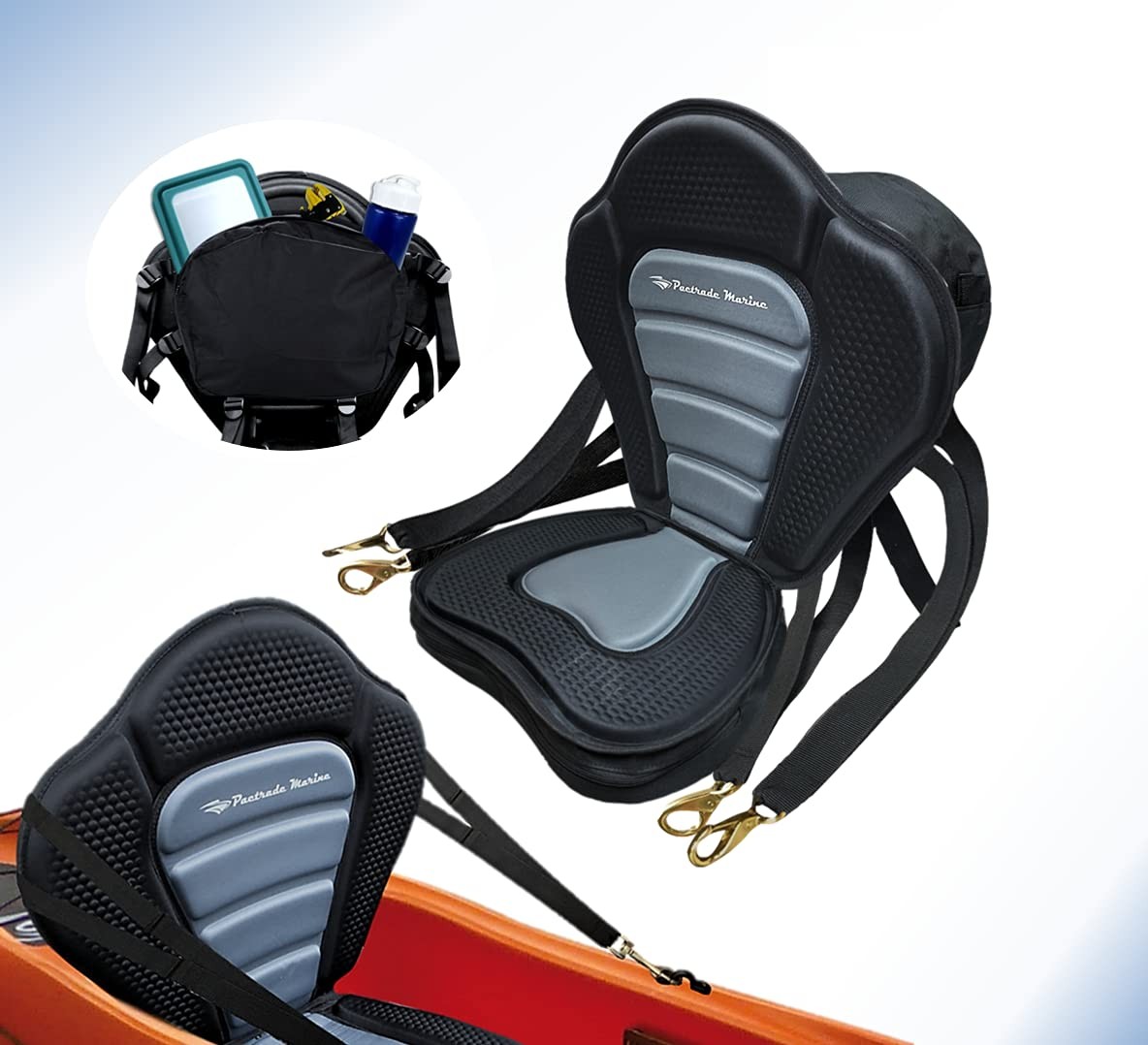 Adjustable Straps Black Gray Extra Padded Deluxe Kayak Seat Detachable Storag…
