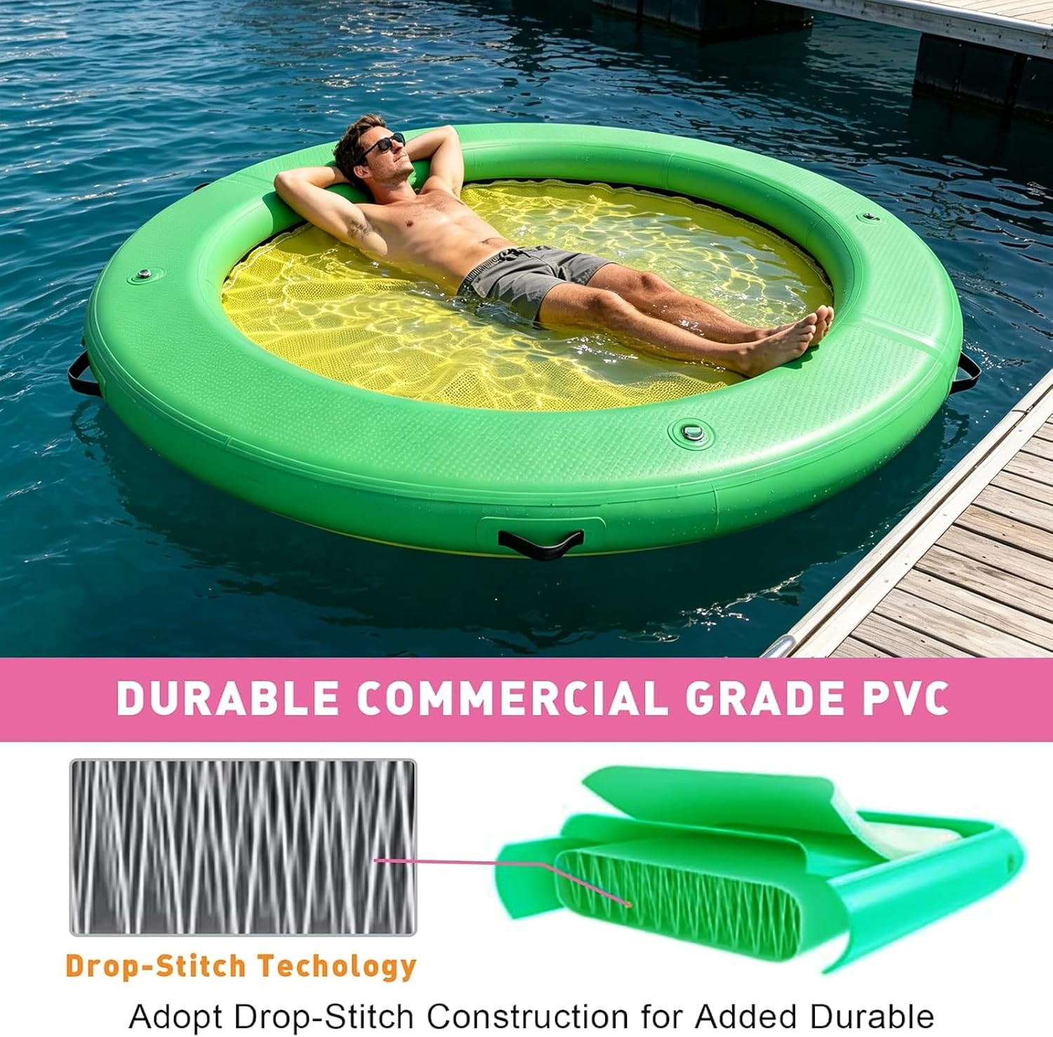Water Hammock Inflatable Dock, 4Ft/6Ft/8Ft Floating Raft Circular Water Island,