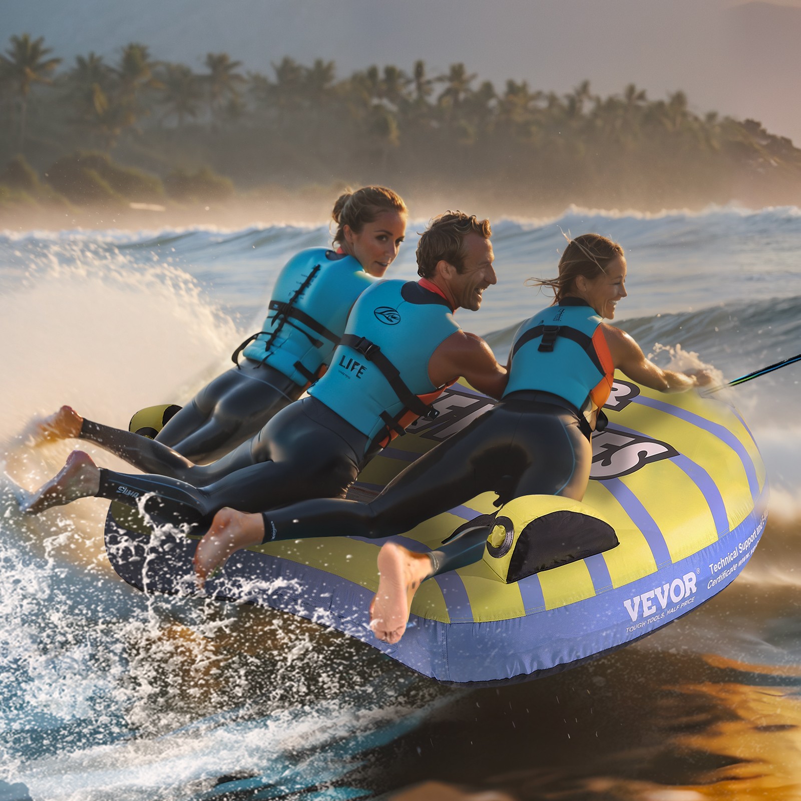 VEVOR Inflatable Towable Tube for Boating 1-3 Rider with Bumper Fins Water Sport