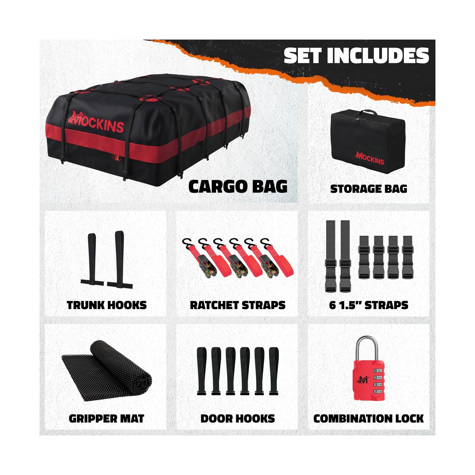 Mockins 45 Cu Ft XL Waterproof Rooftop Cargo Bag 75″x48″x22″ | Car Roof Cargo…