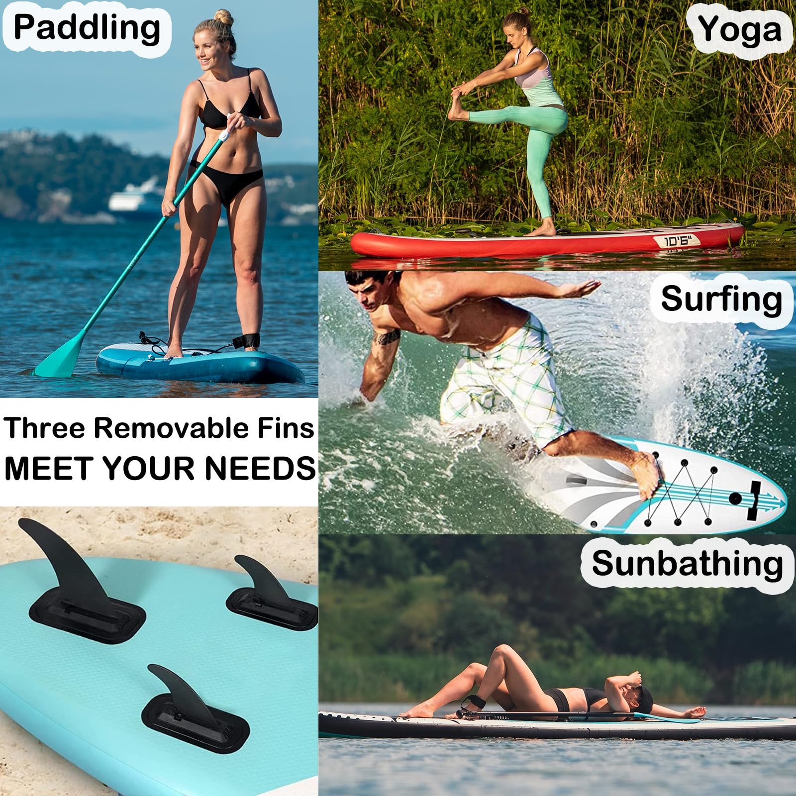 Paddle Board Fin Replacement 3 Piece Set 9 Inch 5 Inch Nylon Fiberglass Detachab