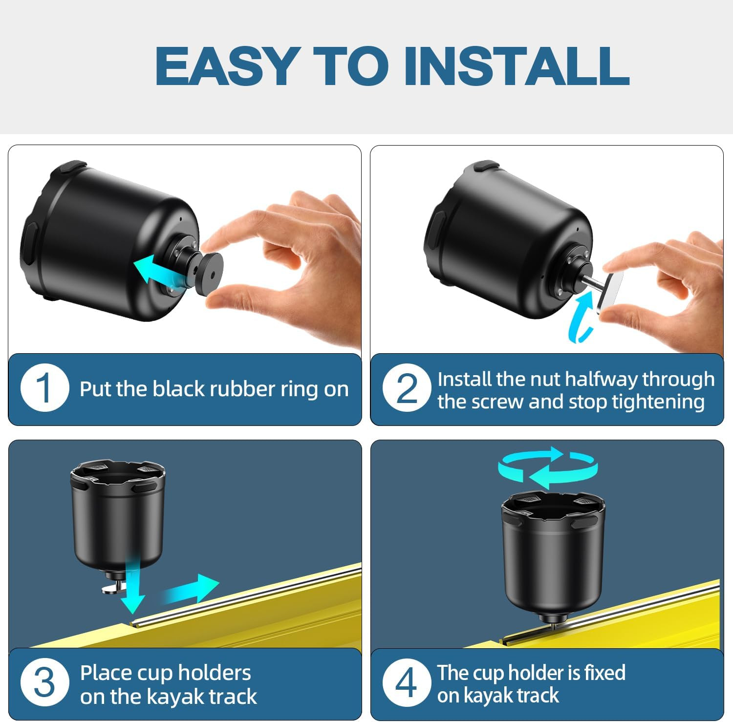 Kayak Cup Holder with Rubber Tab, Multifunctional Kayak Water Bottle Holder Dri