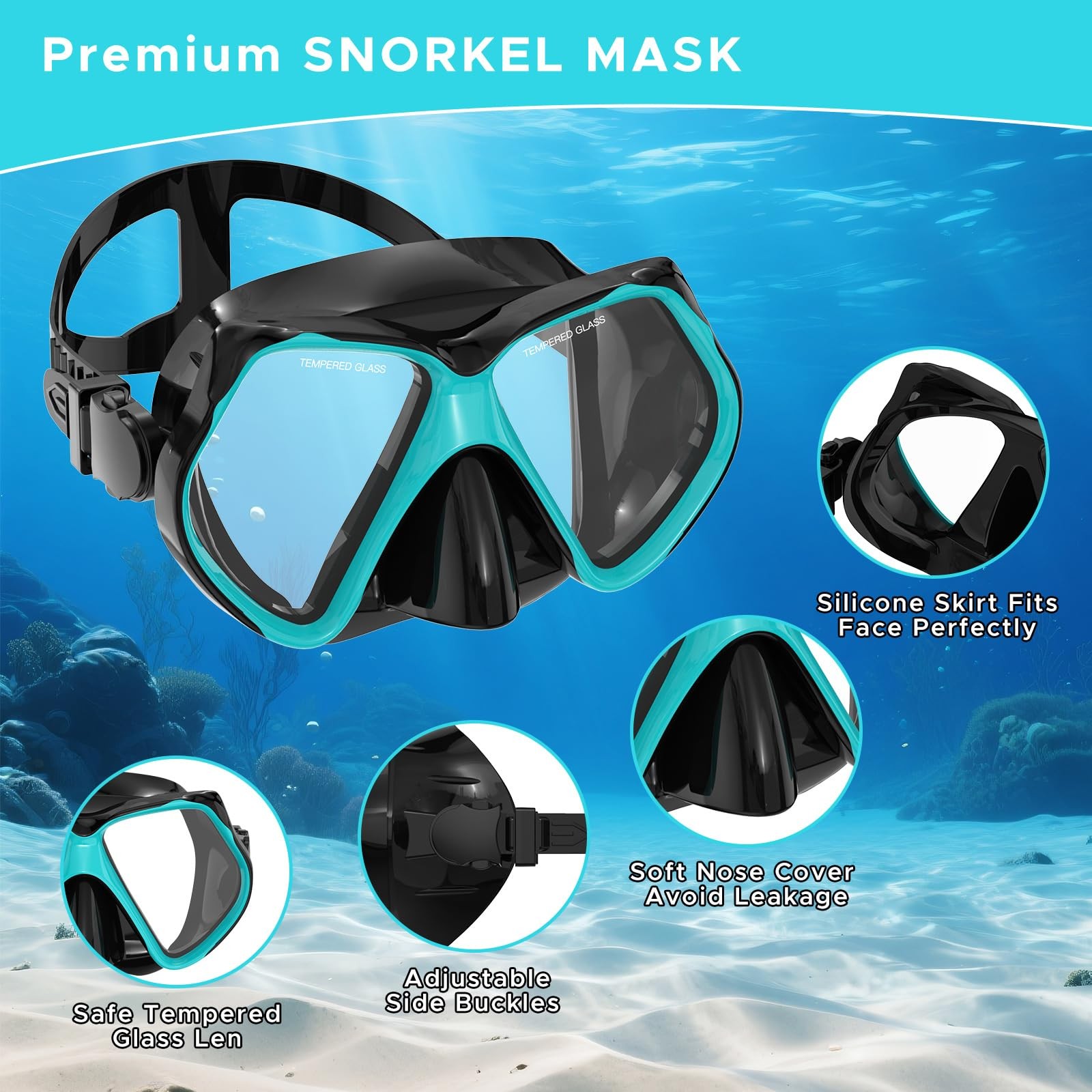 2 Pack Snorkeling Gear for Adults, Dry Snorkel, Mask Set Adult, Gray+Green